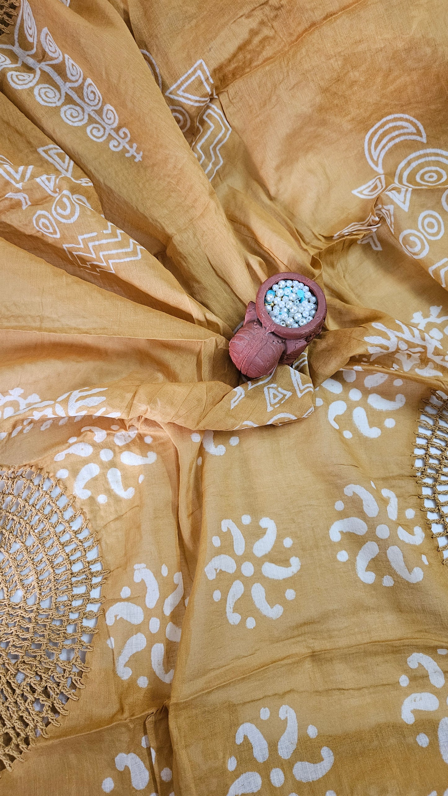 Mustard'n'white hand block print cotton suit
