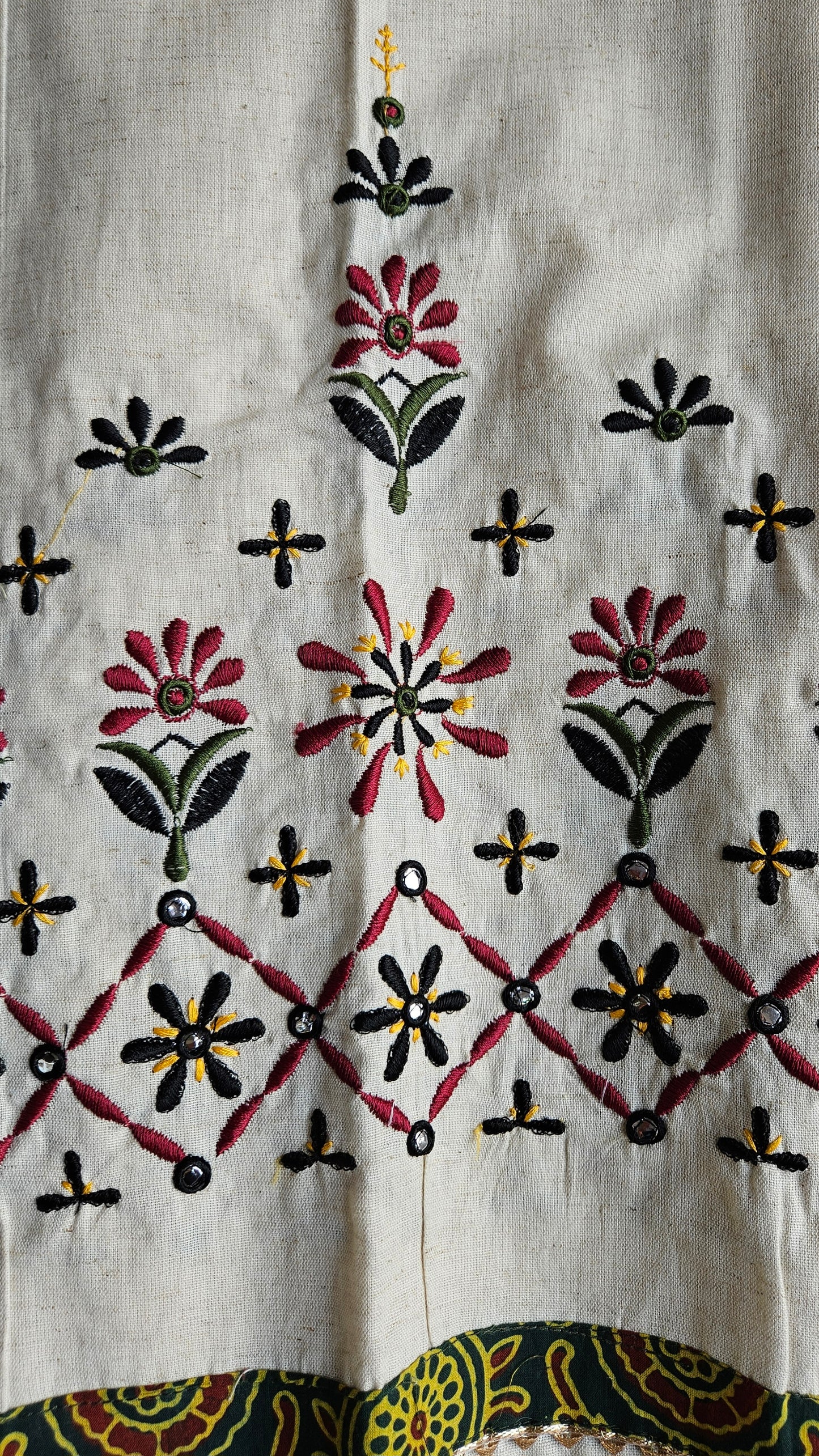 Green'n'yellow block print ajrakh cotton suit