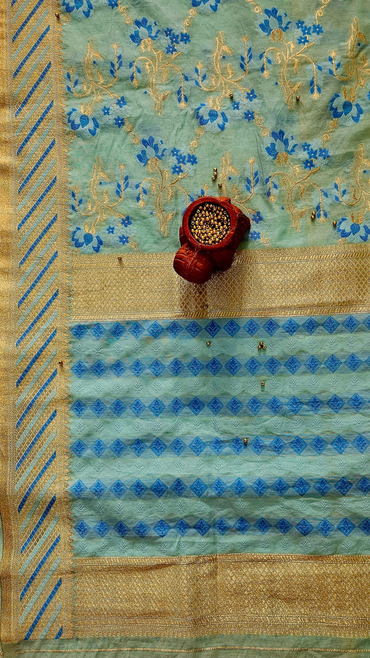 Blue'n'darkblue chanderi cotton banarsi jamdani suit