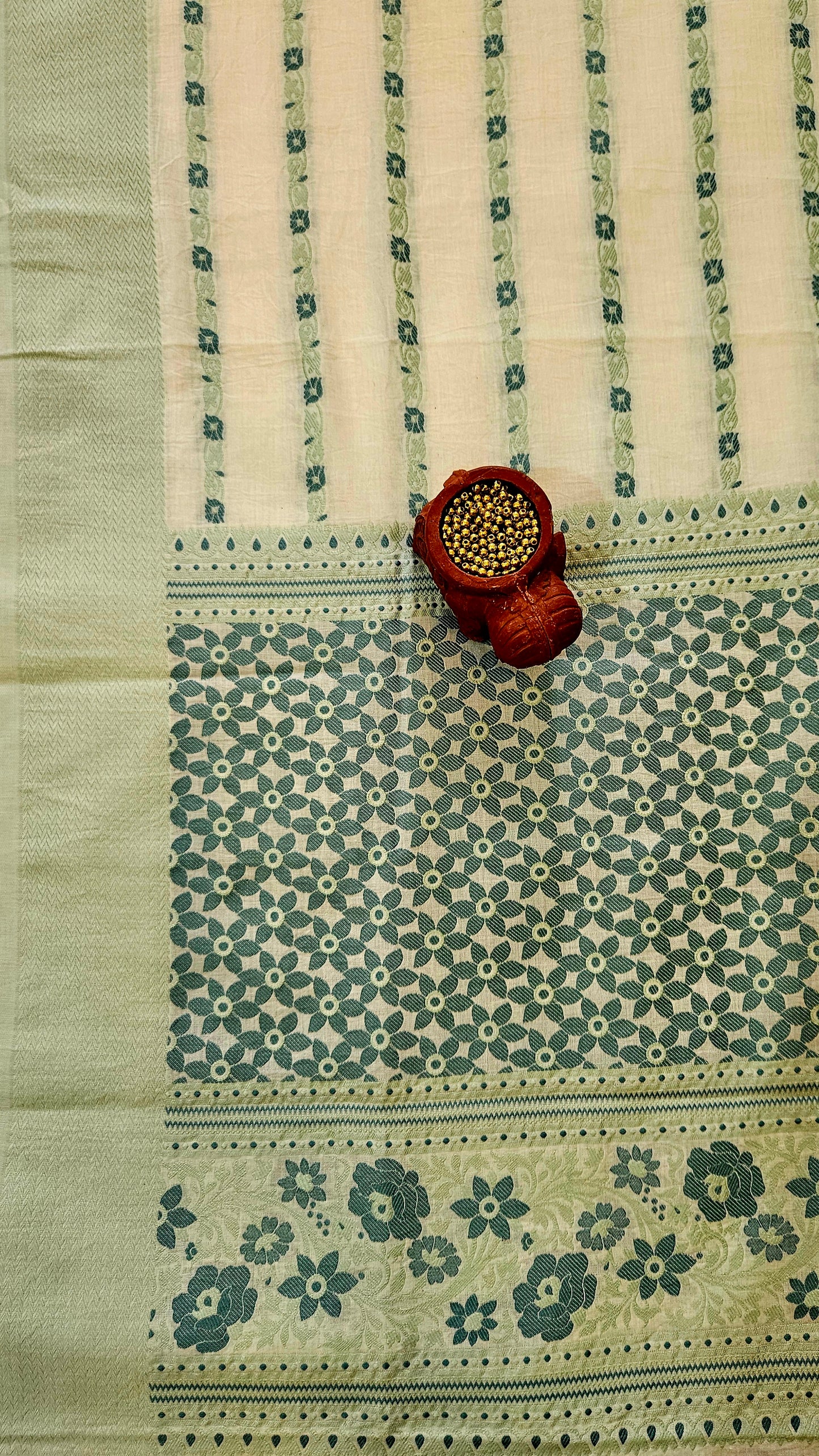 White'n'green premium cotton banarsi weave suit