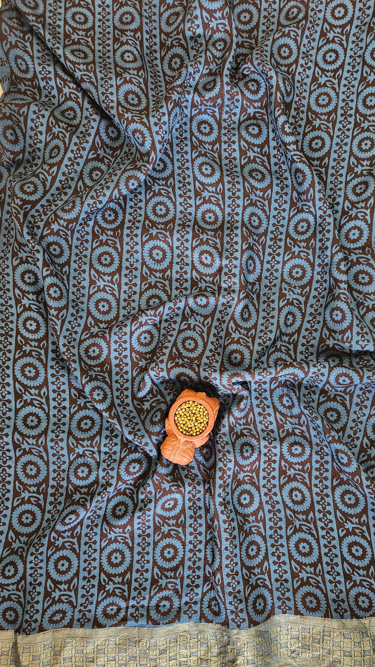 Blue'n'coffee Dola silk kurta material with weaved border