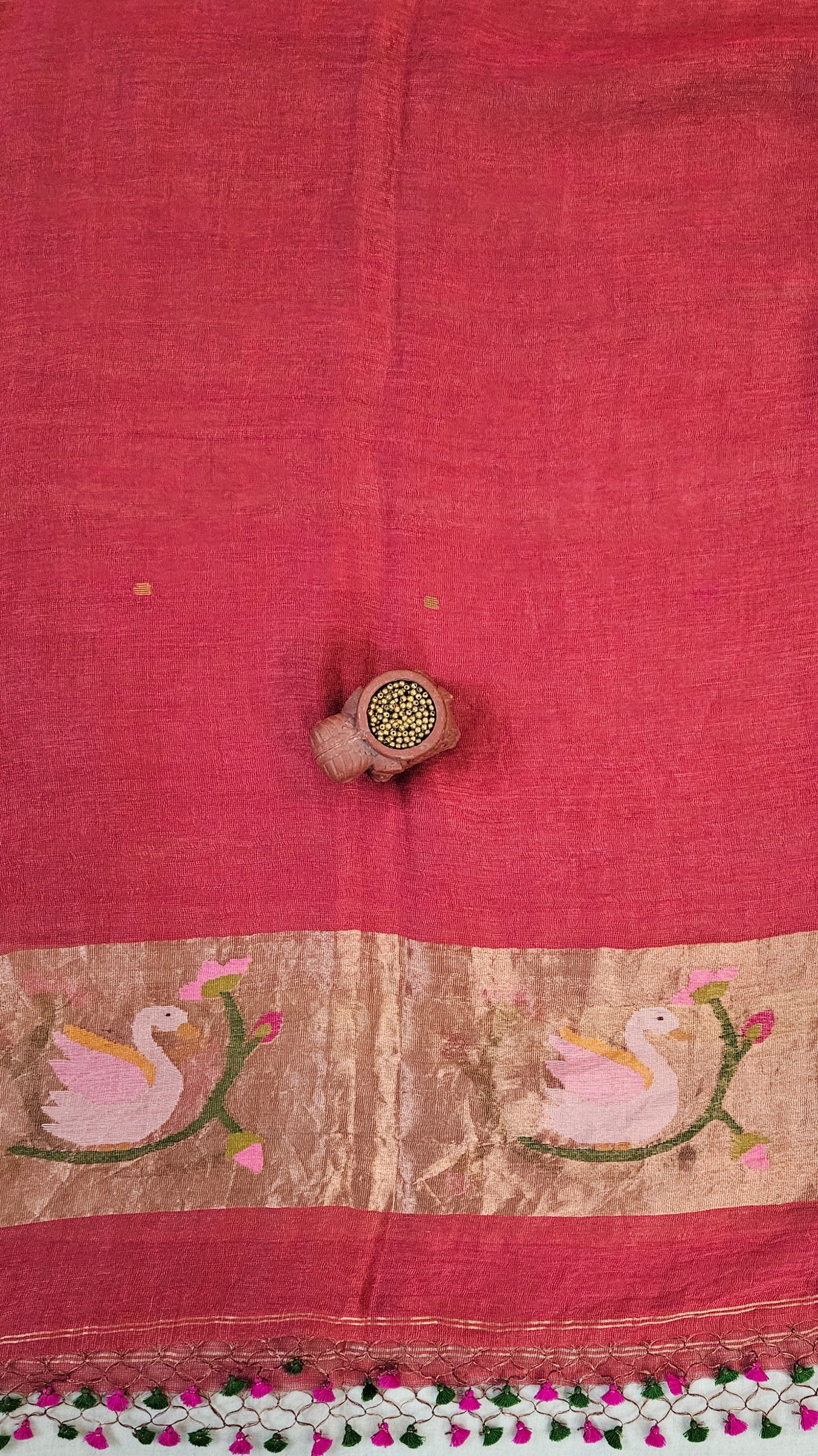 Brick Red Linen,silk'n'tissue handloom jamdani suit material