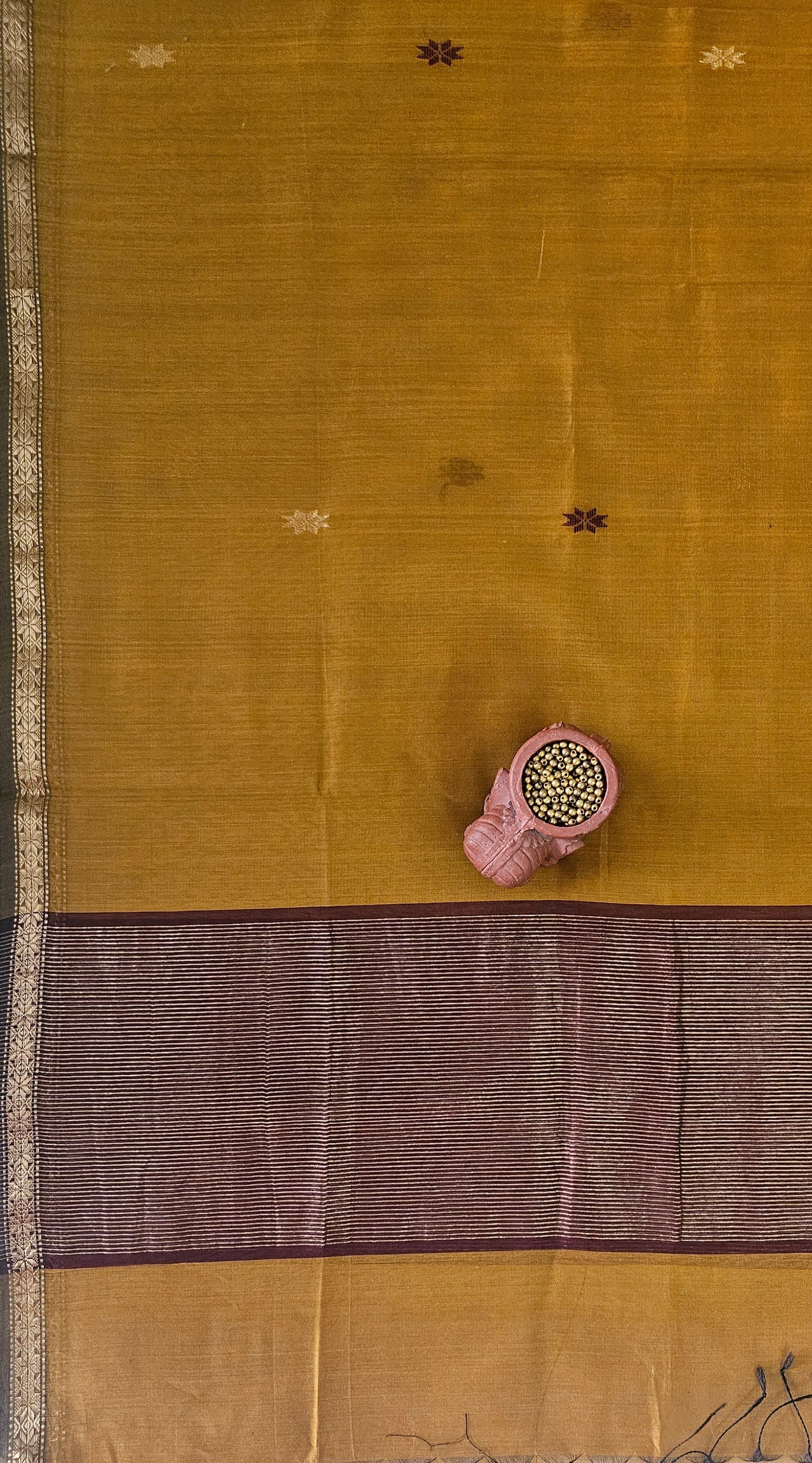 Maroon'n'mustard yellow handloom maheshwari suit