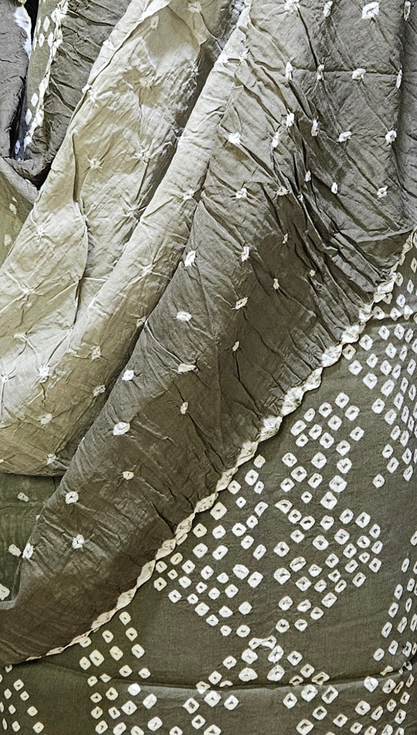 Grey bandhani cotton suit with mul cotton dupatta