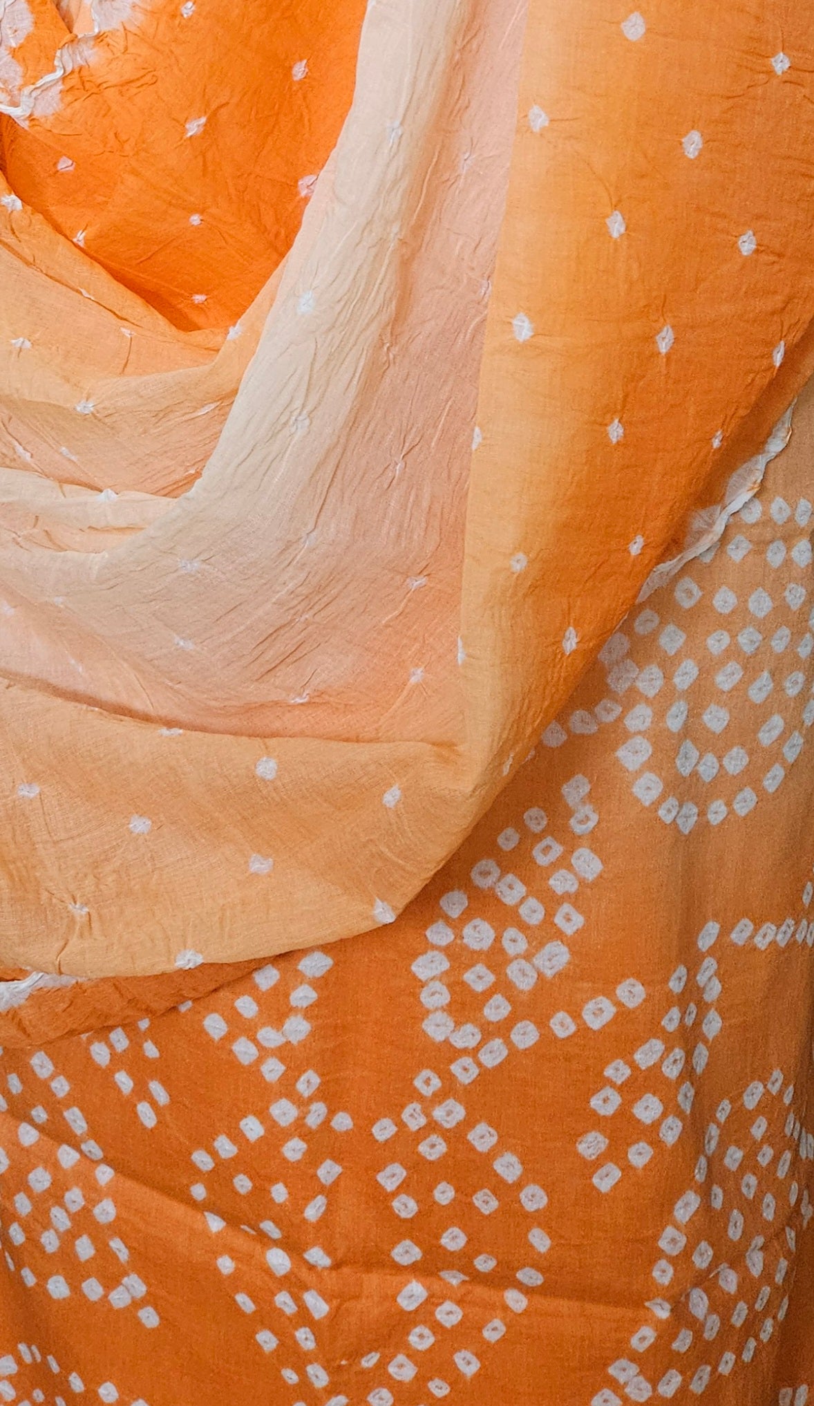 Orange bandhani cotton suit with mul cotton dupatta