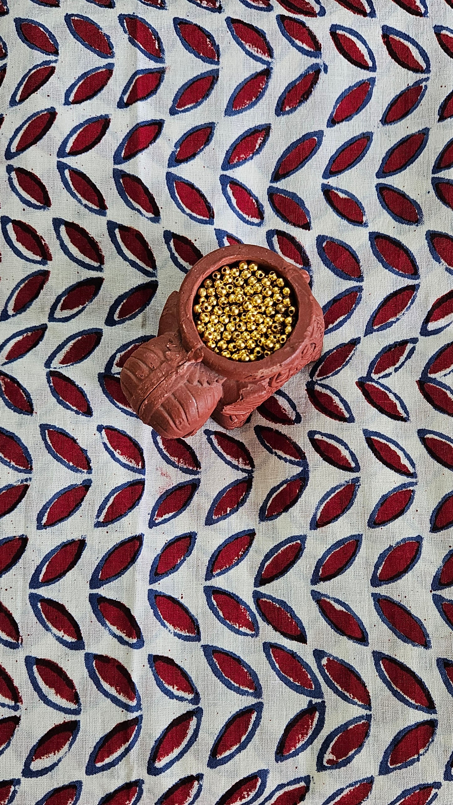 Blue’n’red hand embroidered yoke Baroda print cotton suit