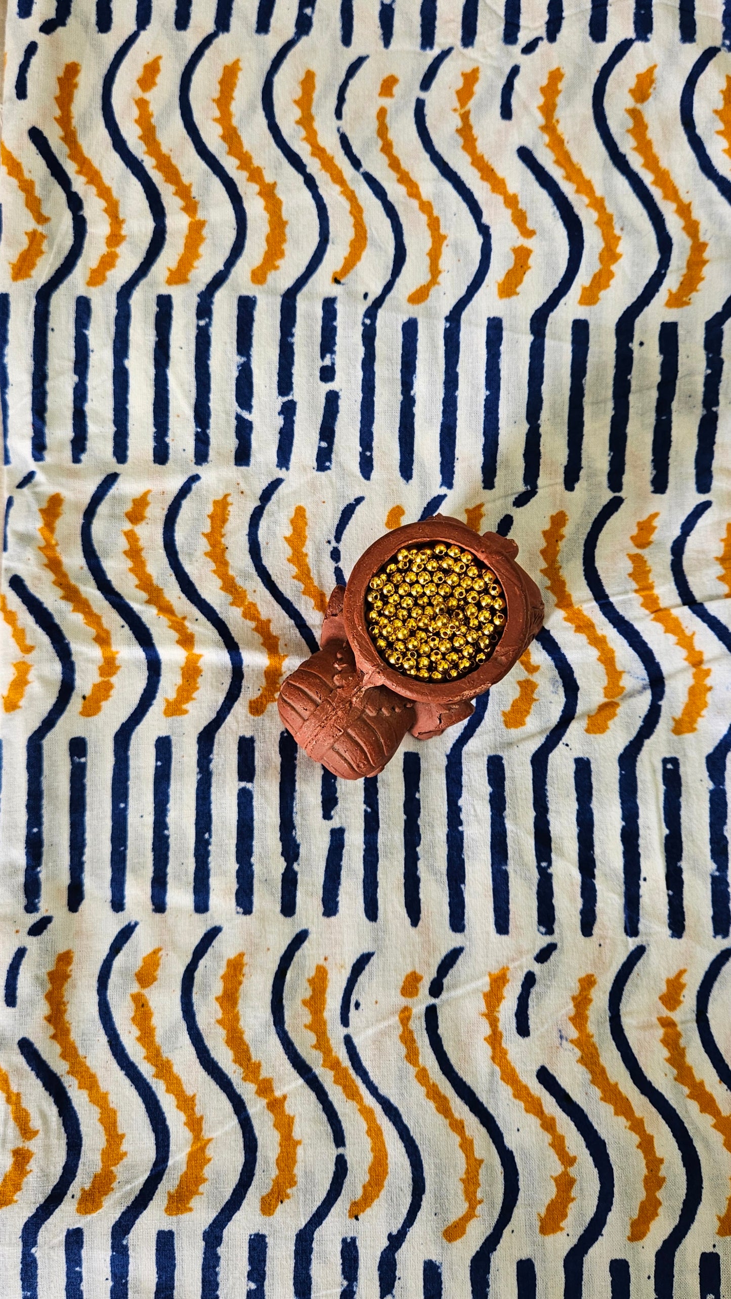 Blue’n’pink yoke embroidered Baroda print cotton suit