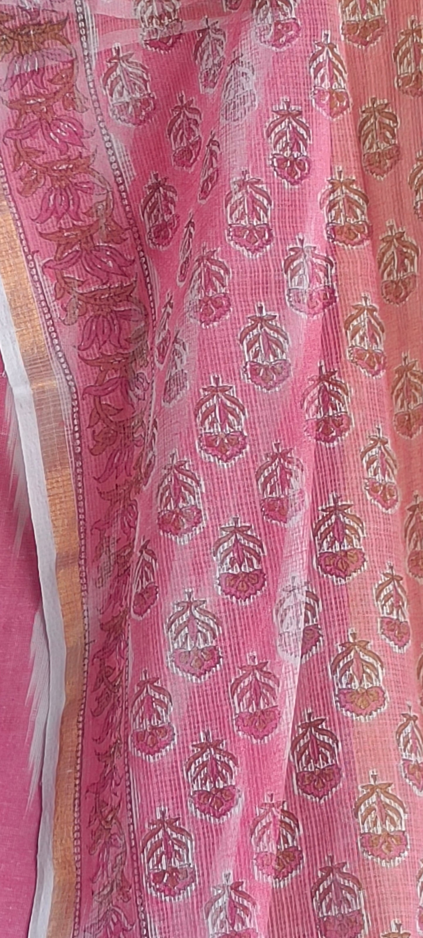 Pink ikat'n'baghru hand block cotton suit.