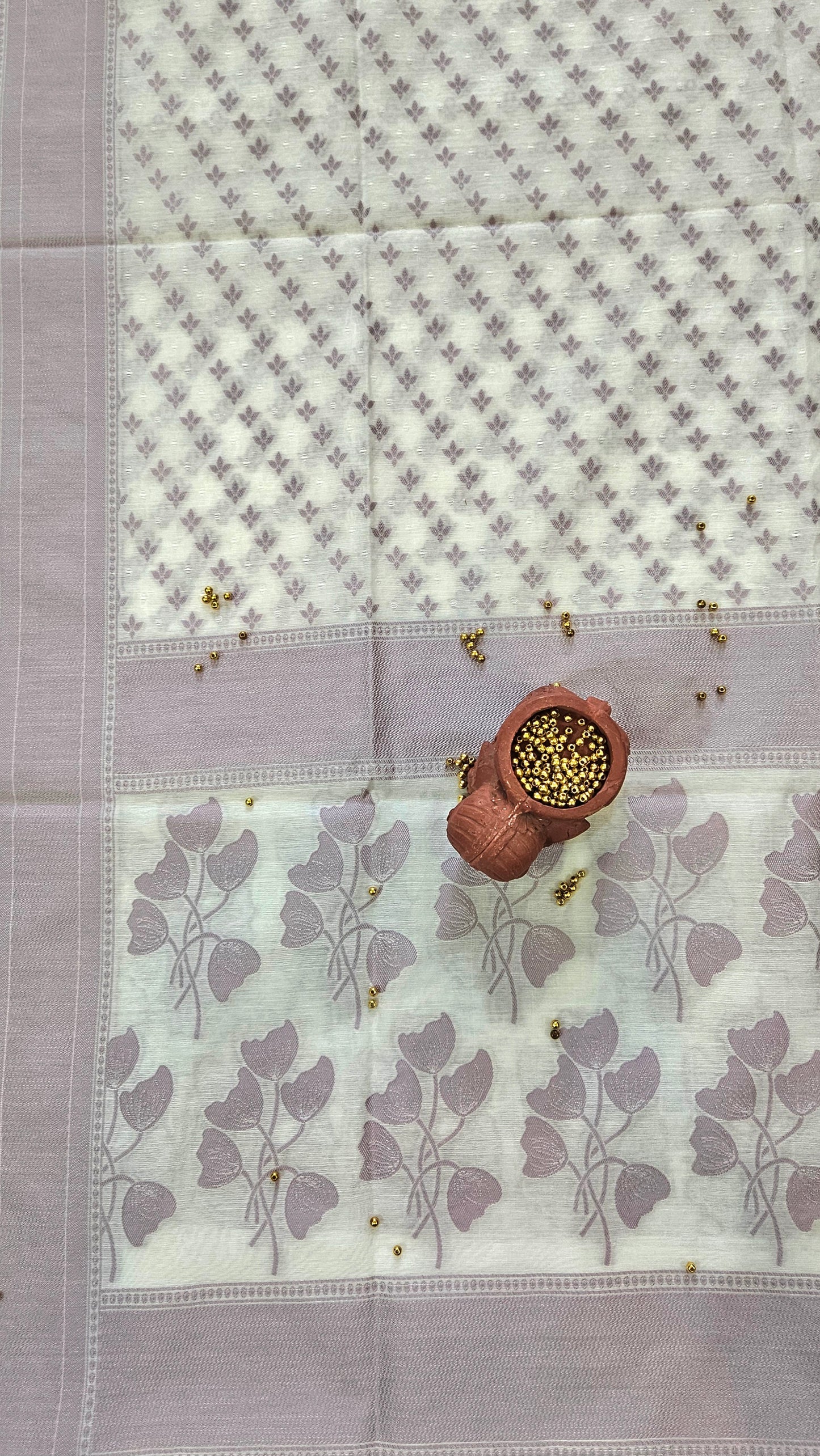 White and lilac cotton banarsi resham weave suit