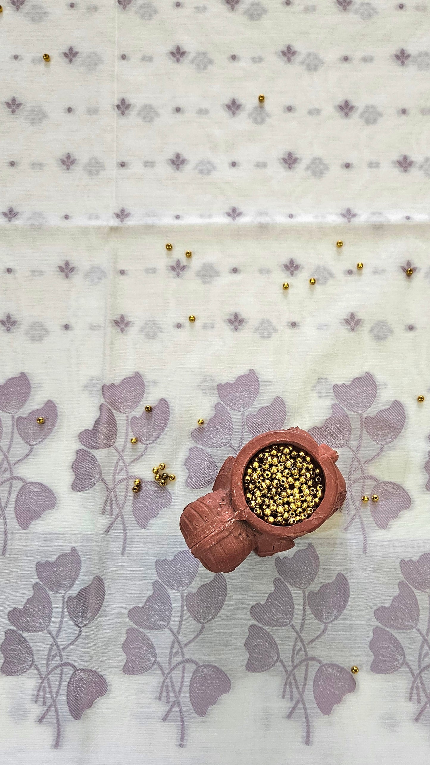 White and lilac cotton banarsi resham weave suit