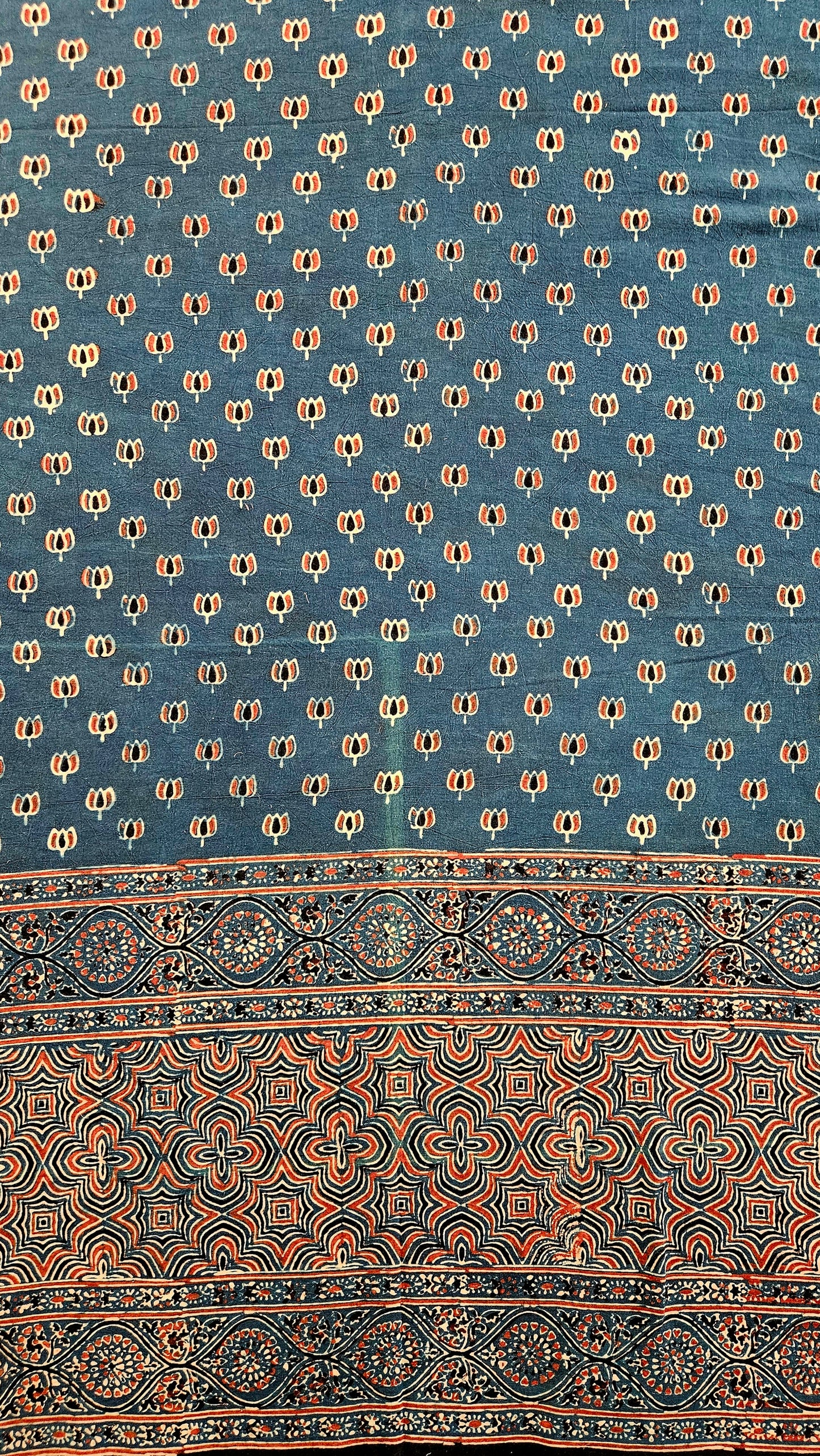 Blue'n'red ajrakh print with ghera border cotton kurta material