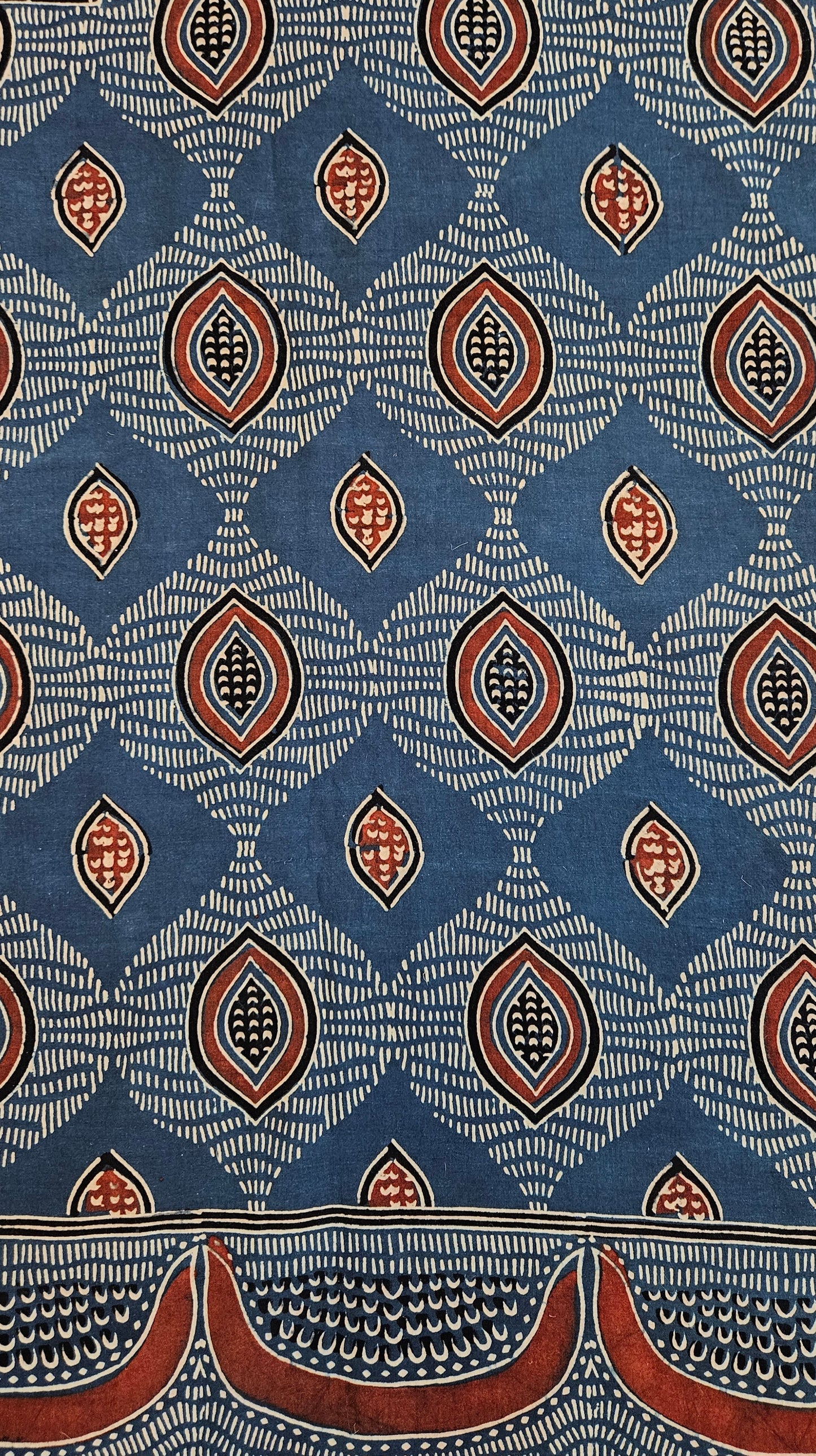 Blue'n'red ajrakh print with neck and ghera border cotton kurta  material