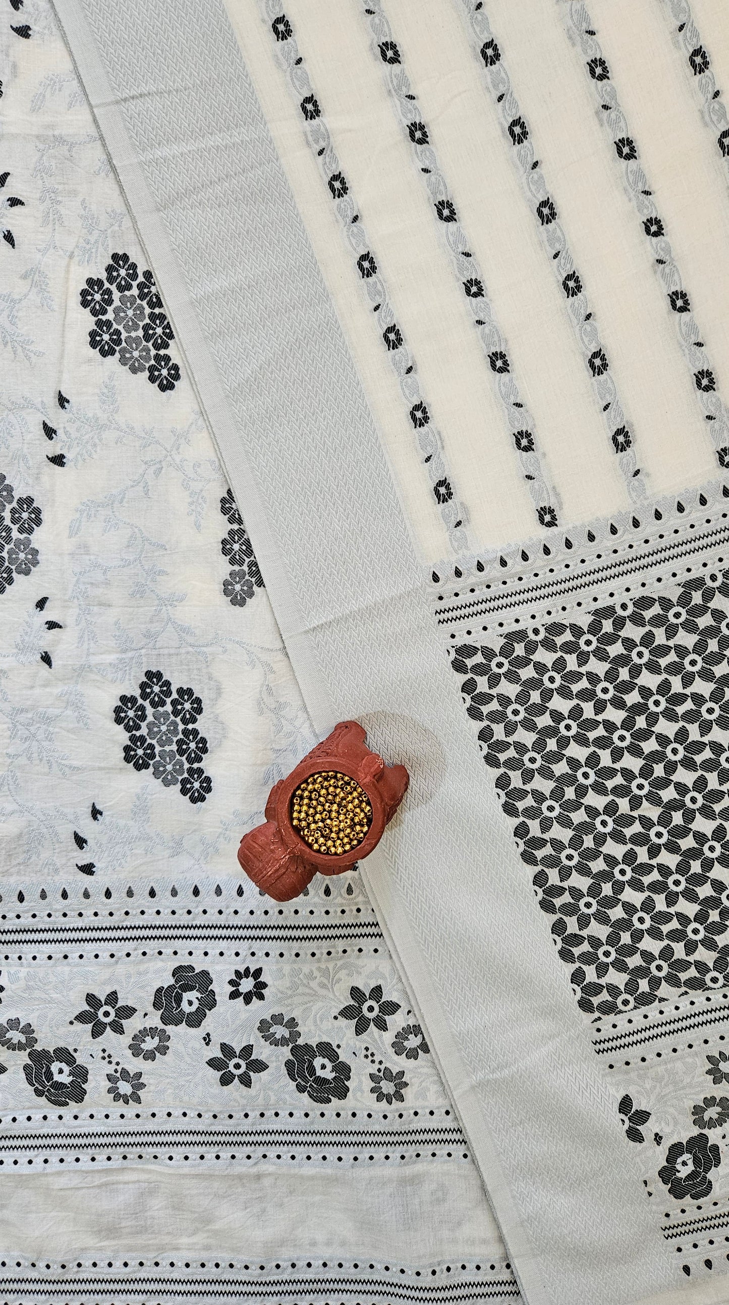 White 'n'black premium cotton banarsi resham weave suit