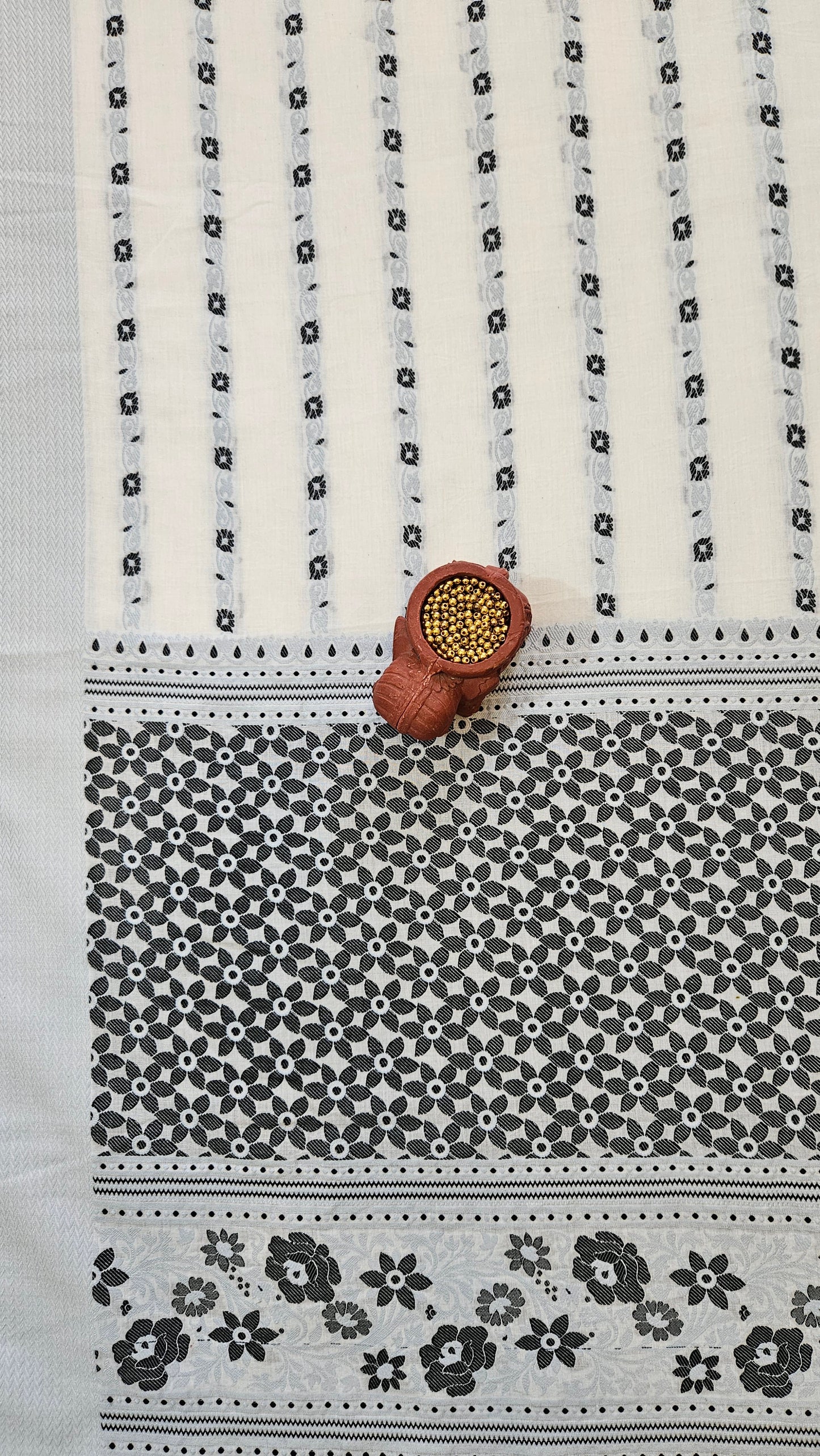 White 'n'black premium cotton banarsi resham weave suit