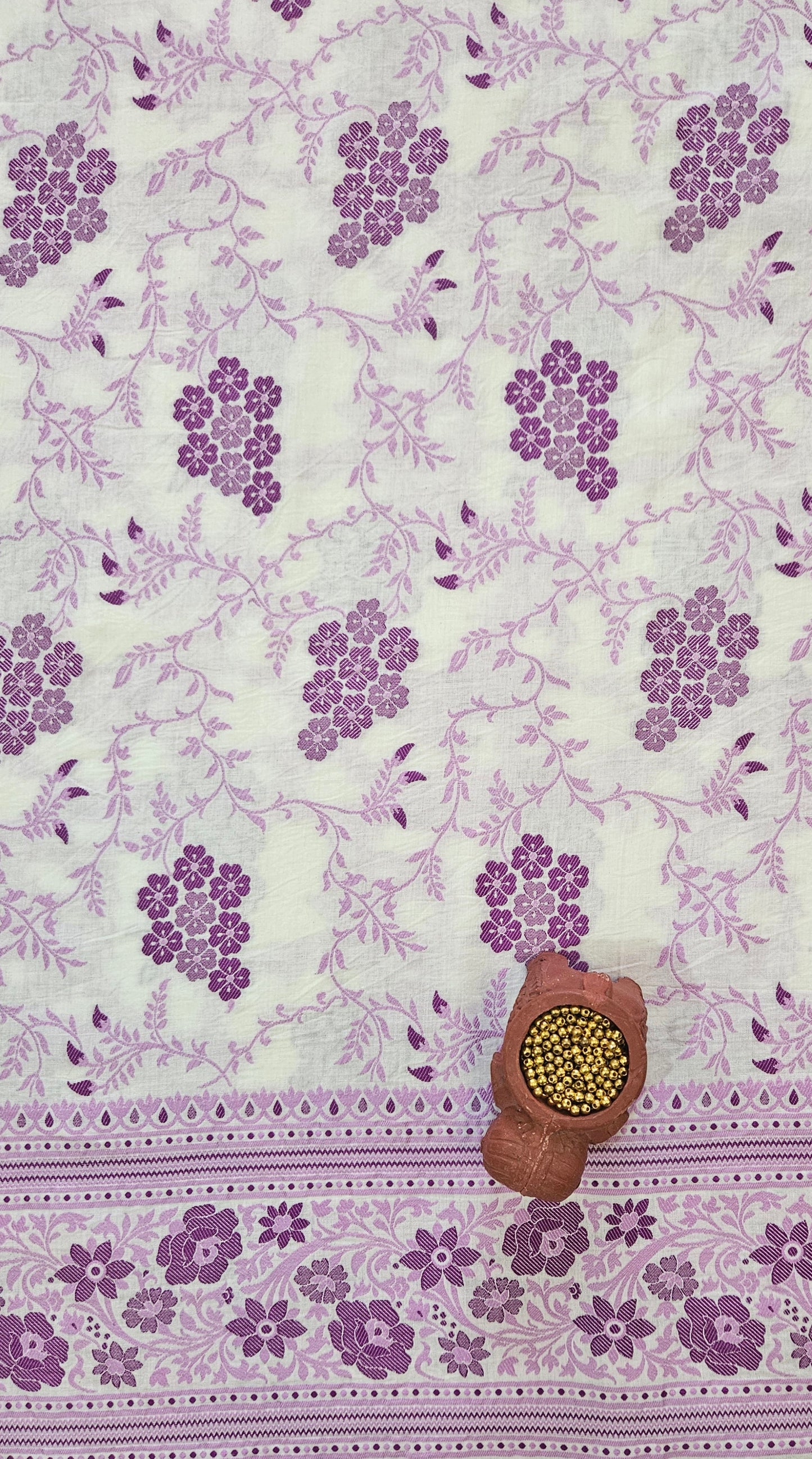 White'n'purple premium cotton banarsi resham weave suit