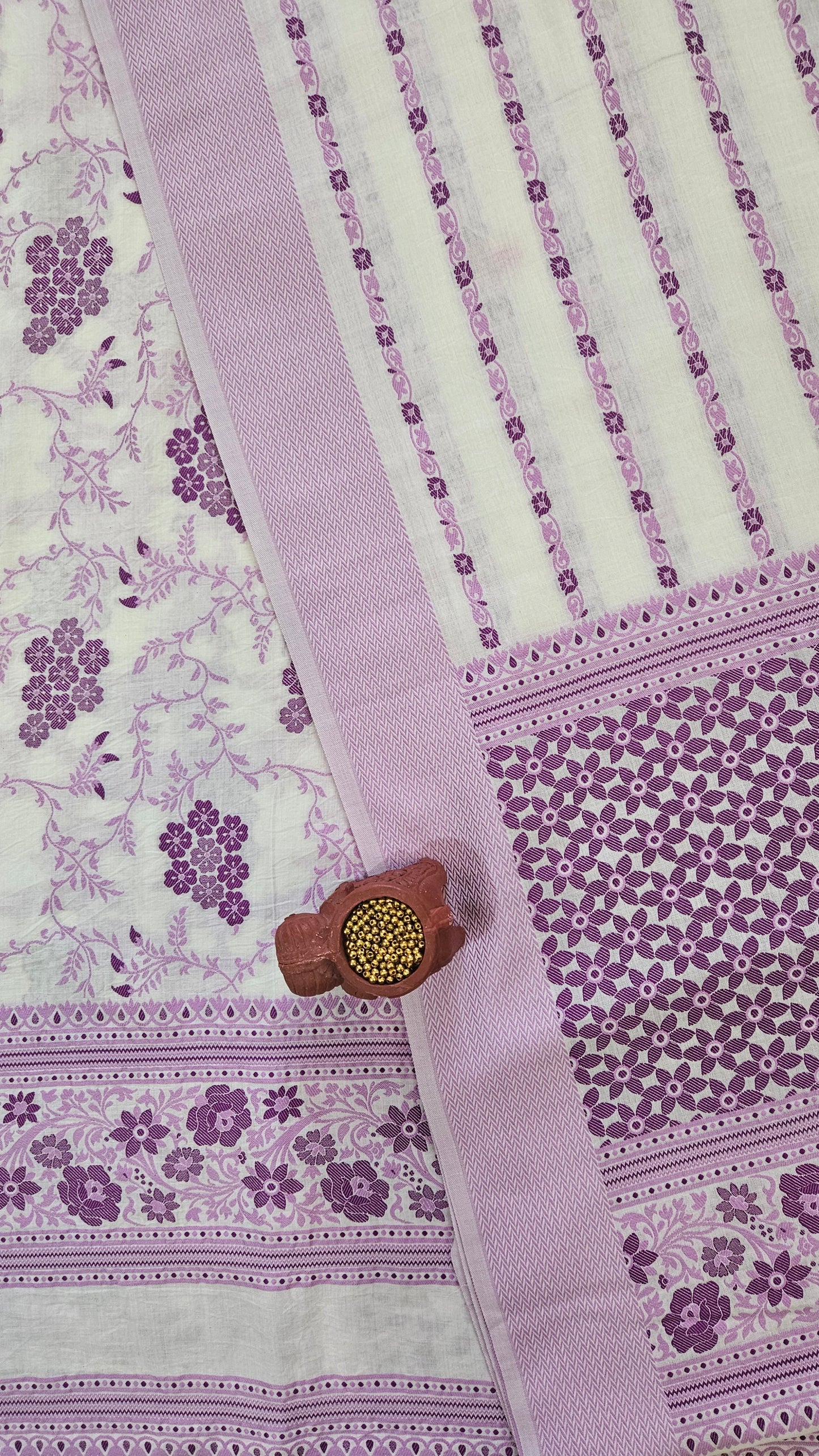 White'n'purple premium cotton banarsi resham weave suit