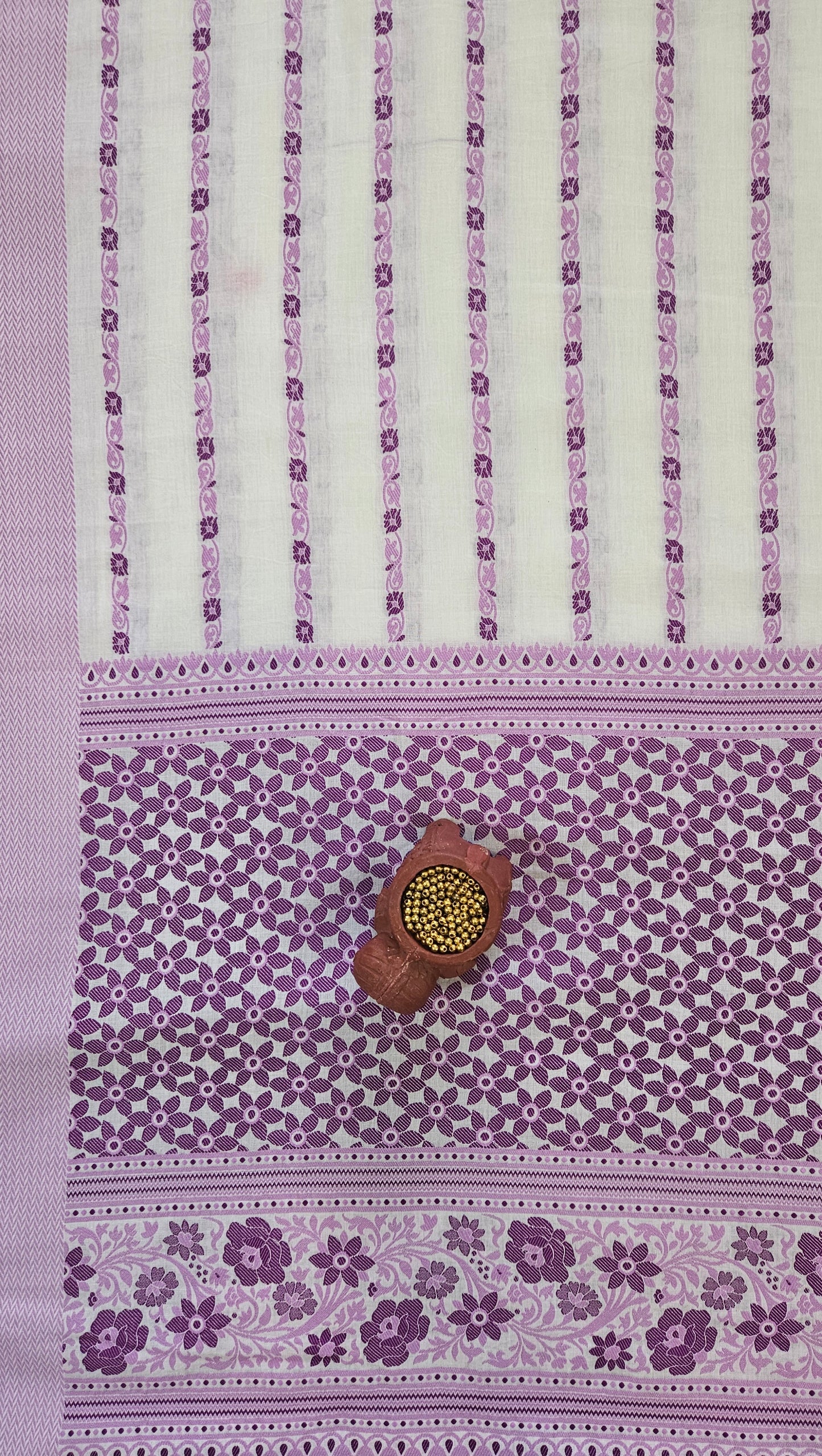 White'n'purple premium cotton banarsi resham weave suit