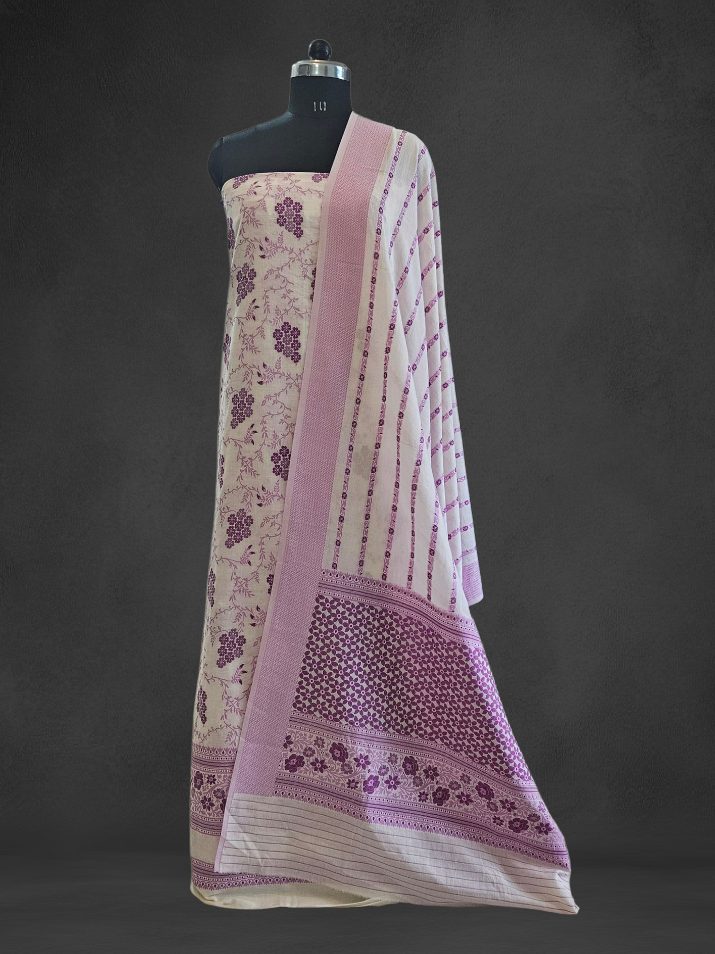 White'n'purple premium cotton banarsi resham weave suit