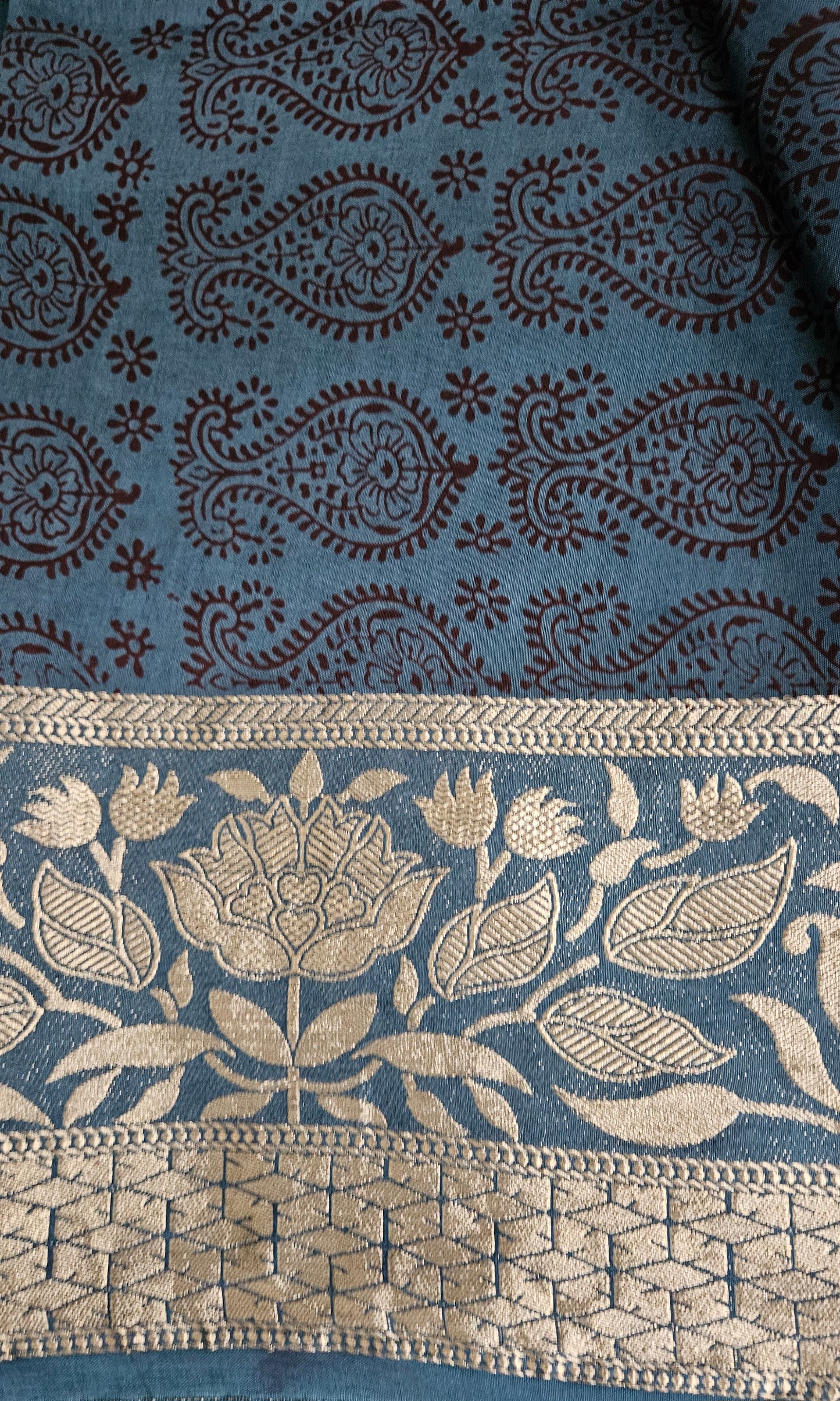 Ramagreen bagh print dola silk suit.