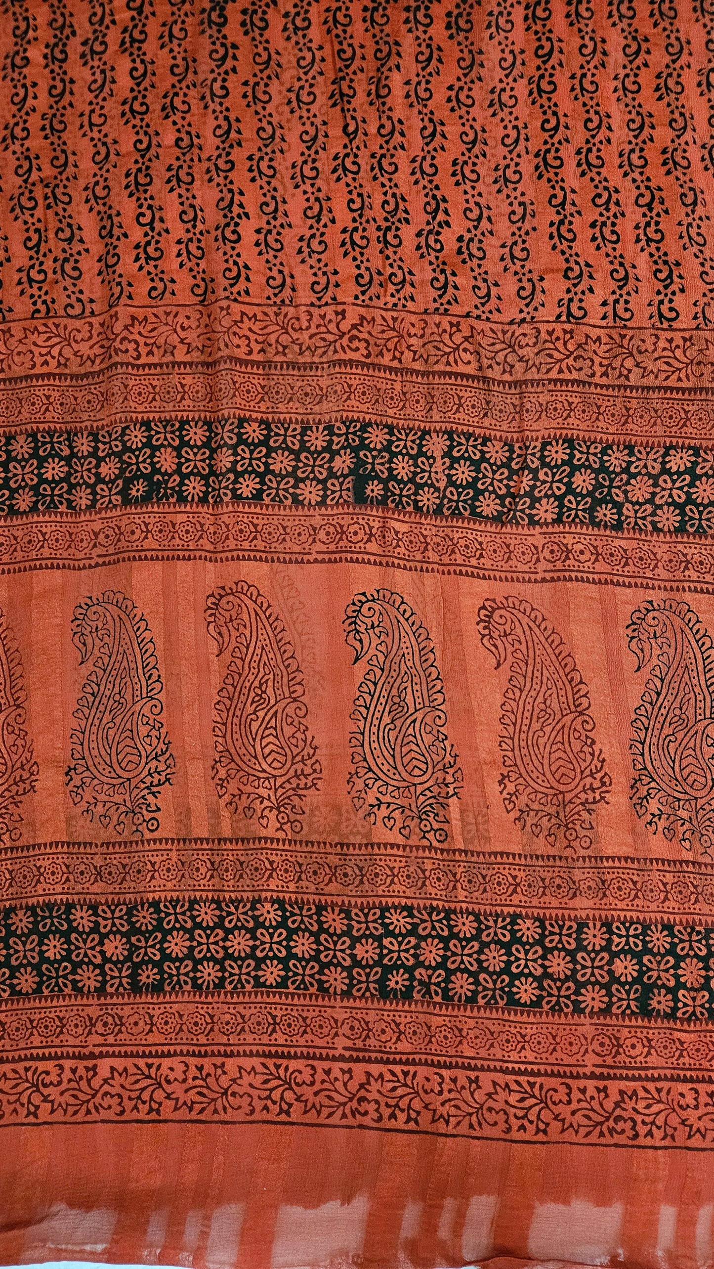 Rust'n'black bagh print dola silk suit .