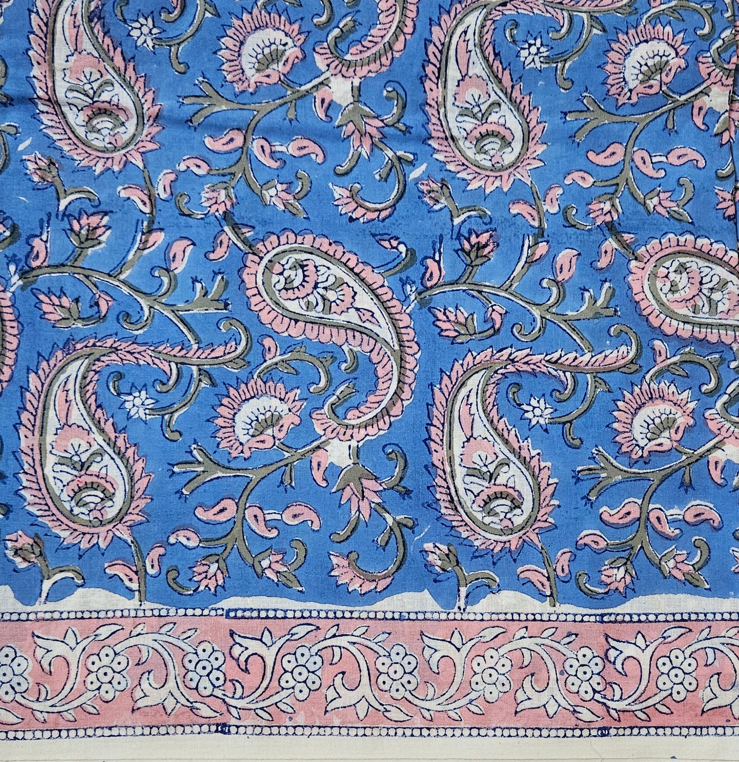 Blue'n'pink Sanganeri cotton suit with chiffon dupatta