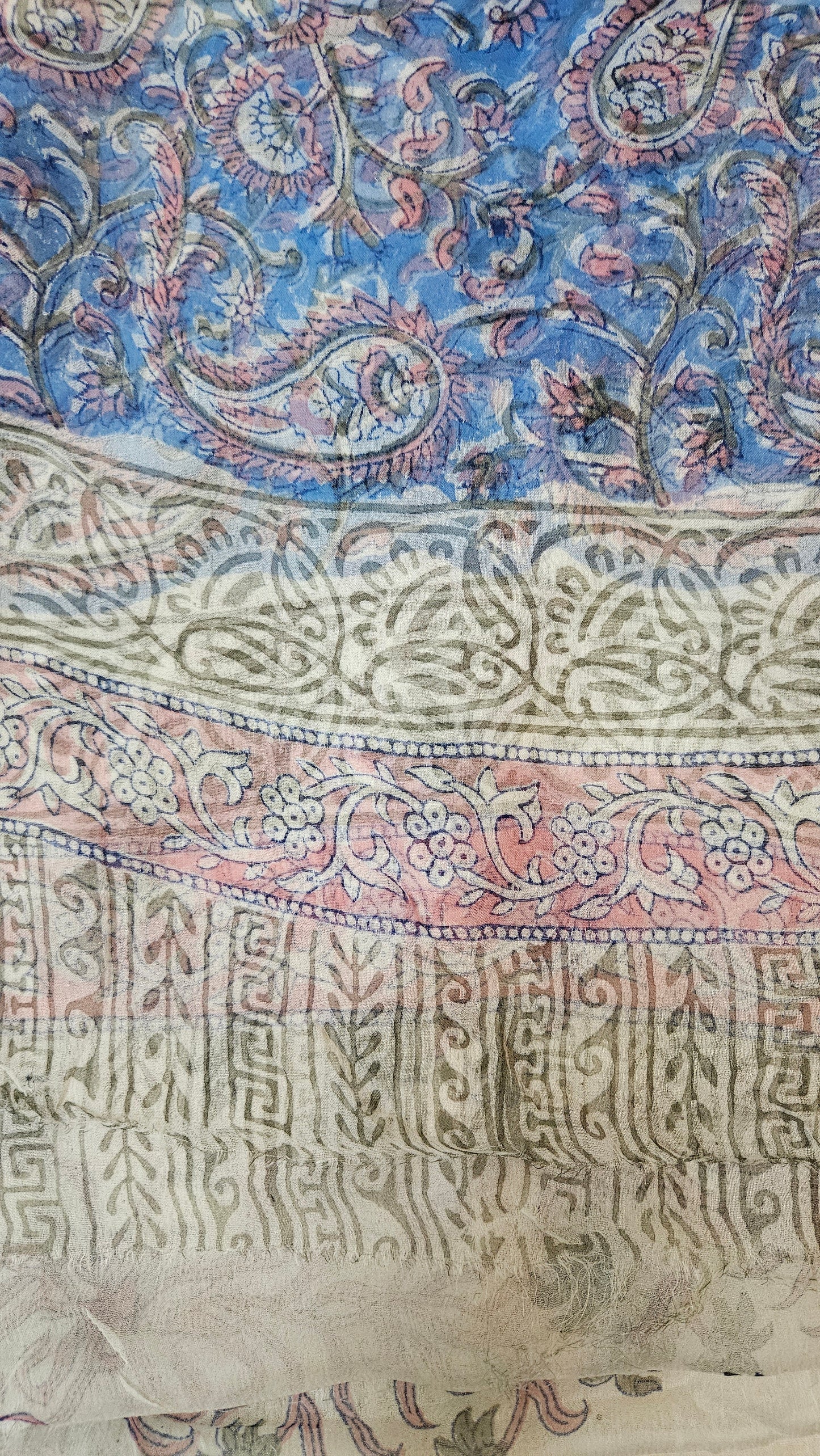 Blue'n'pink Sanganeri cotton suit with chiffon dupatta
