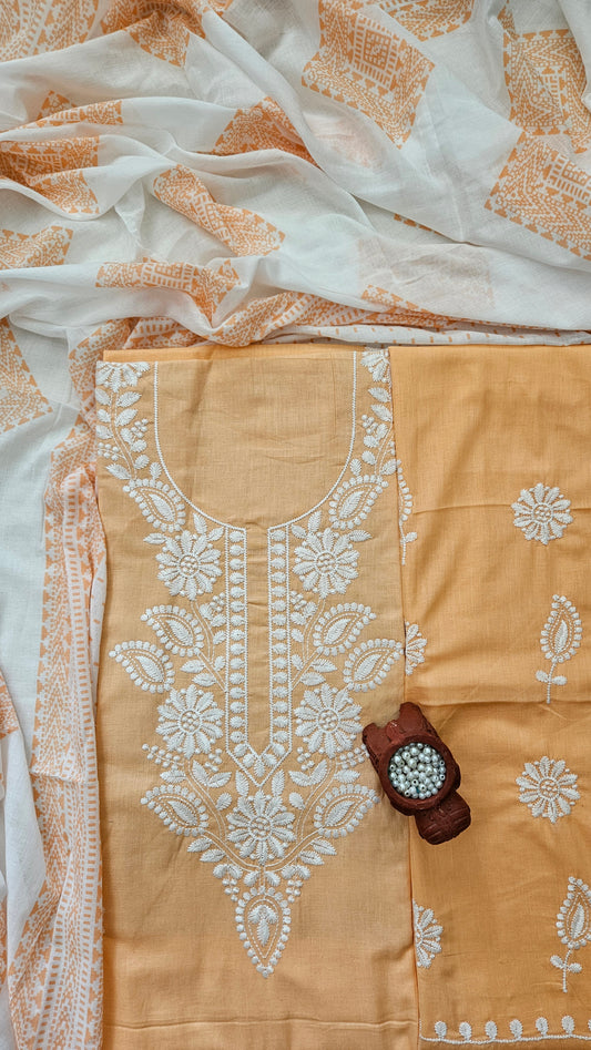 Peach chikankari cotton suit