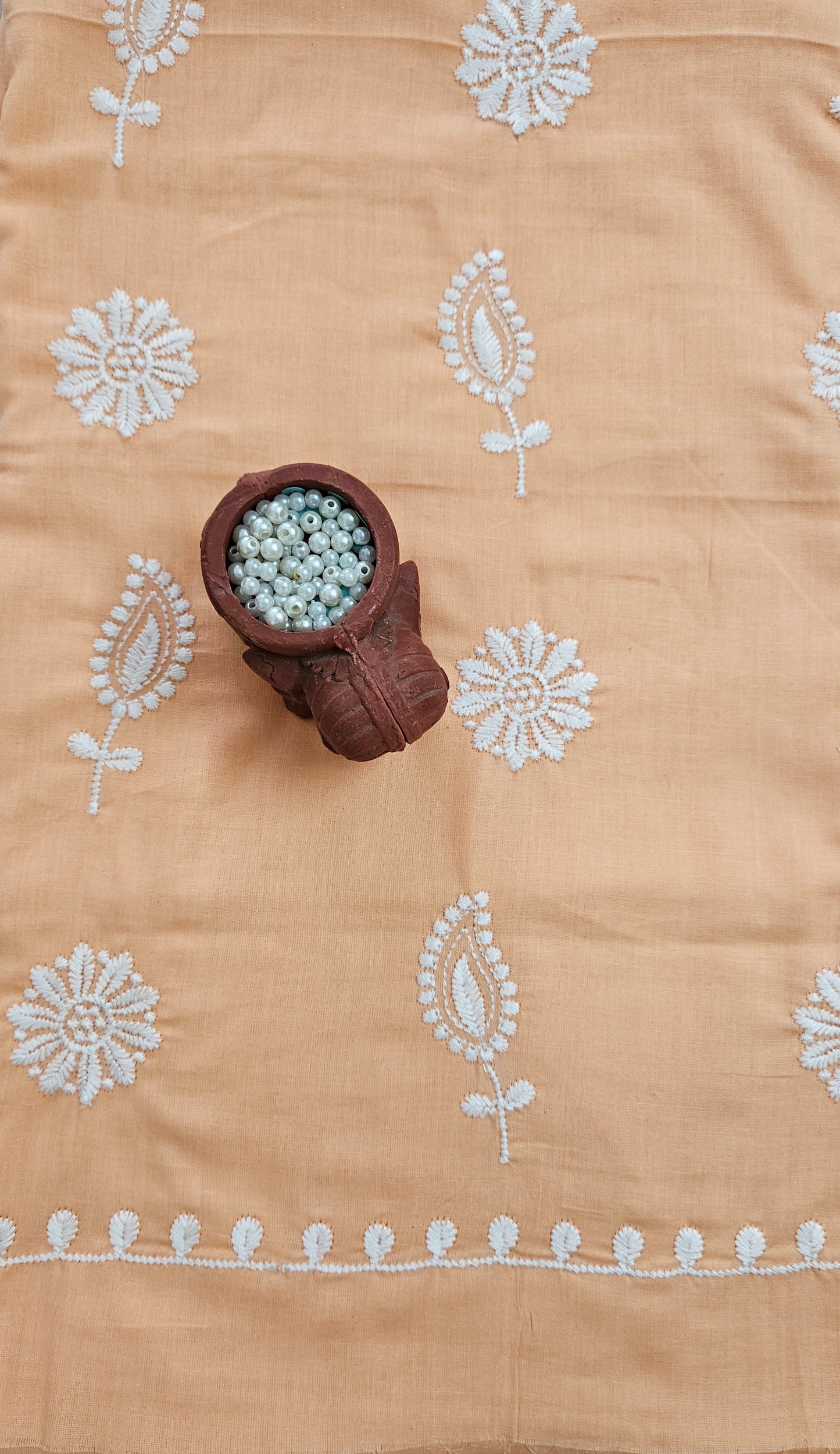 Peach chikankari cotton suit