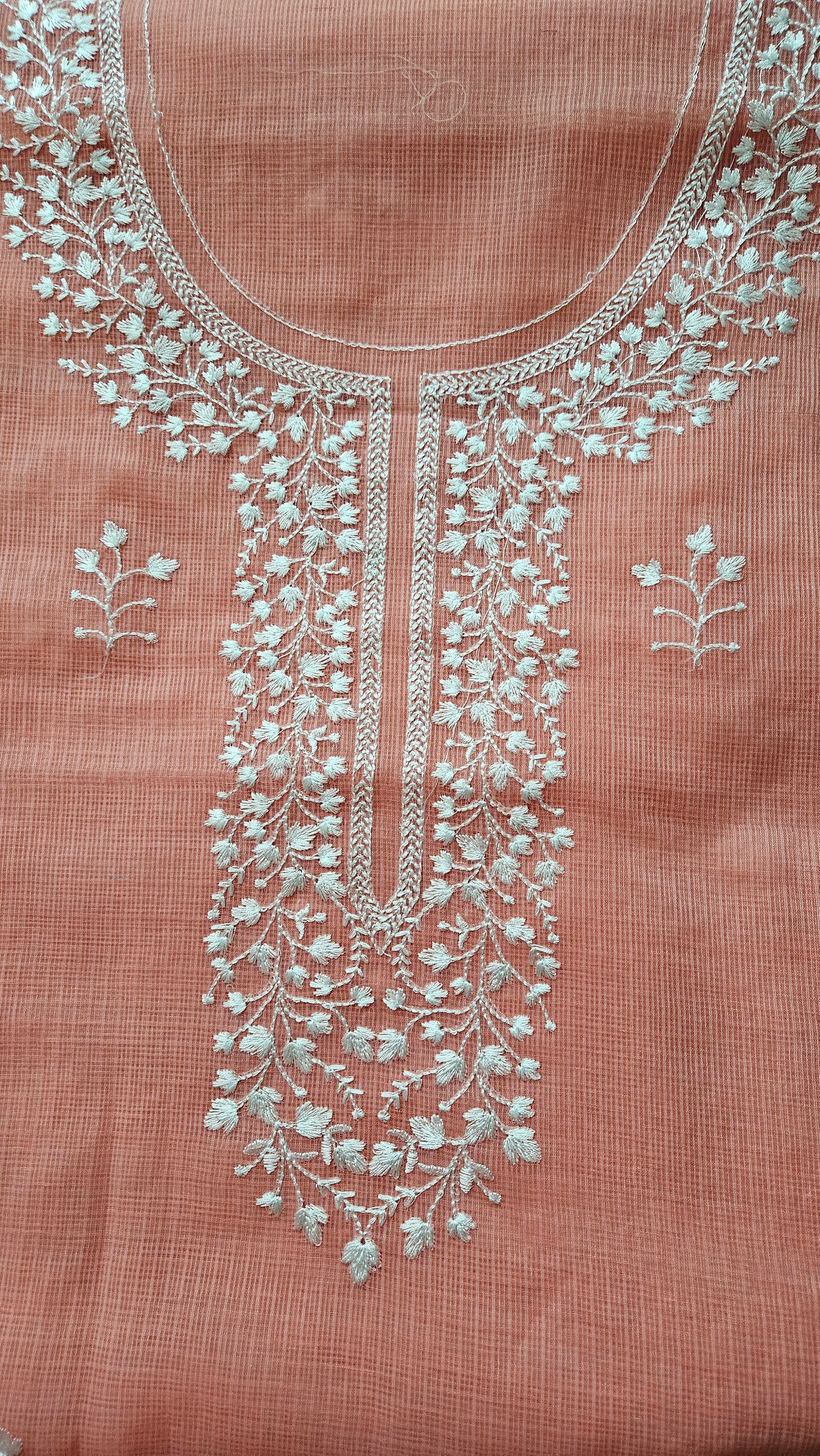 Peach Kota doriya suit with thread embroidery