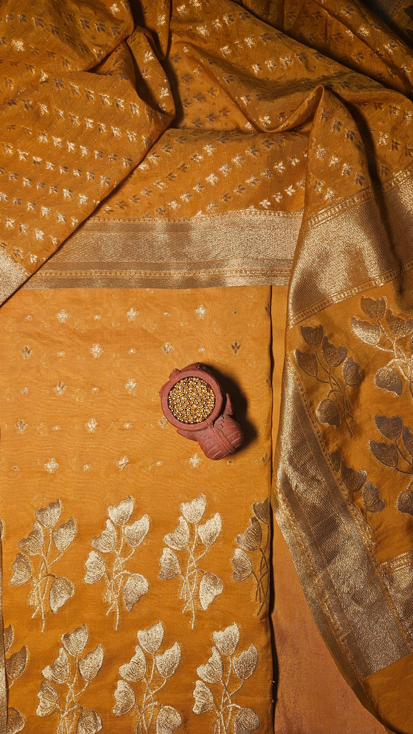 Mustard'n'gold zari work chanderi suit