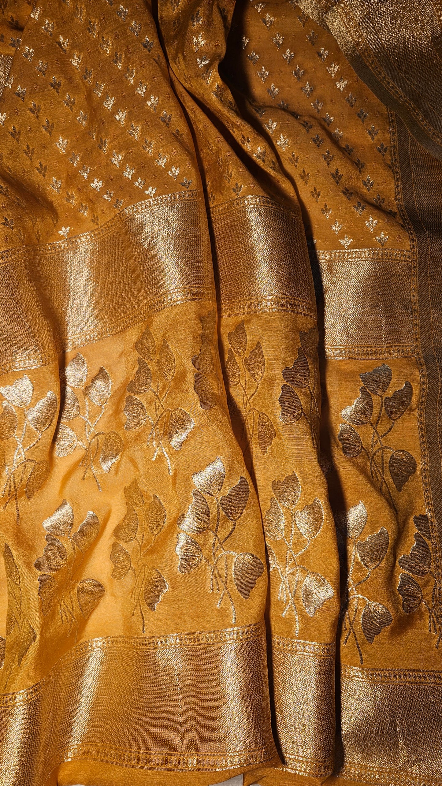 Mustard'n'gold zari work chanderi suit