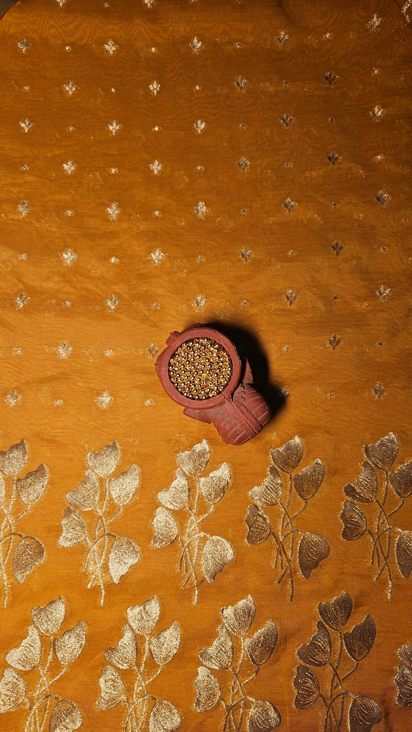 Mustard'n'gold zari work chanderi suit