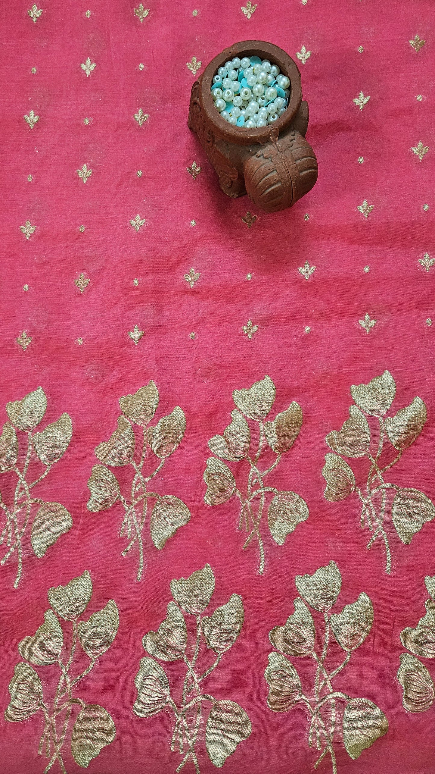 Pink'n'gold zari weaved chanderi suit