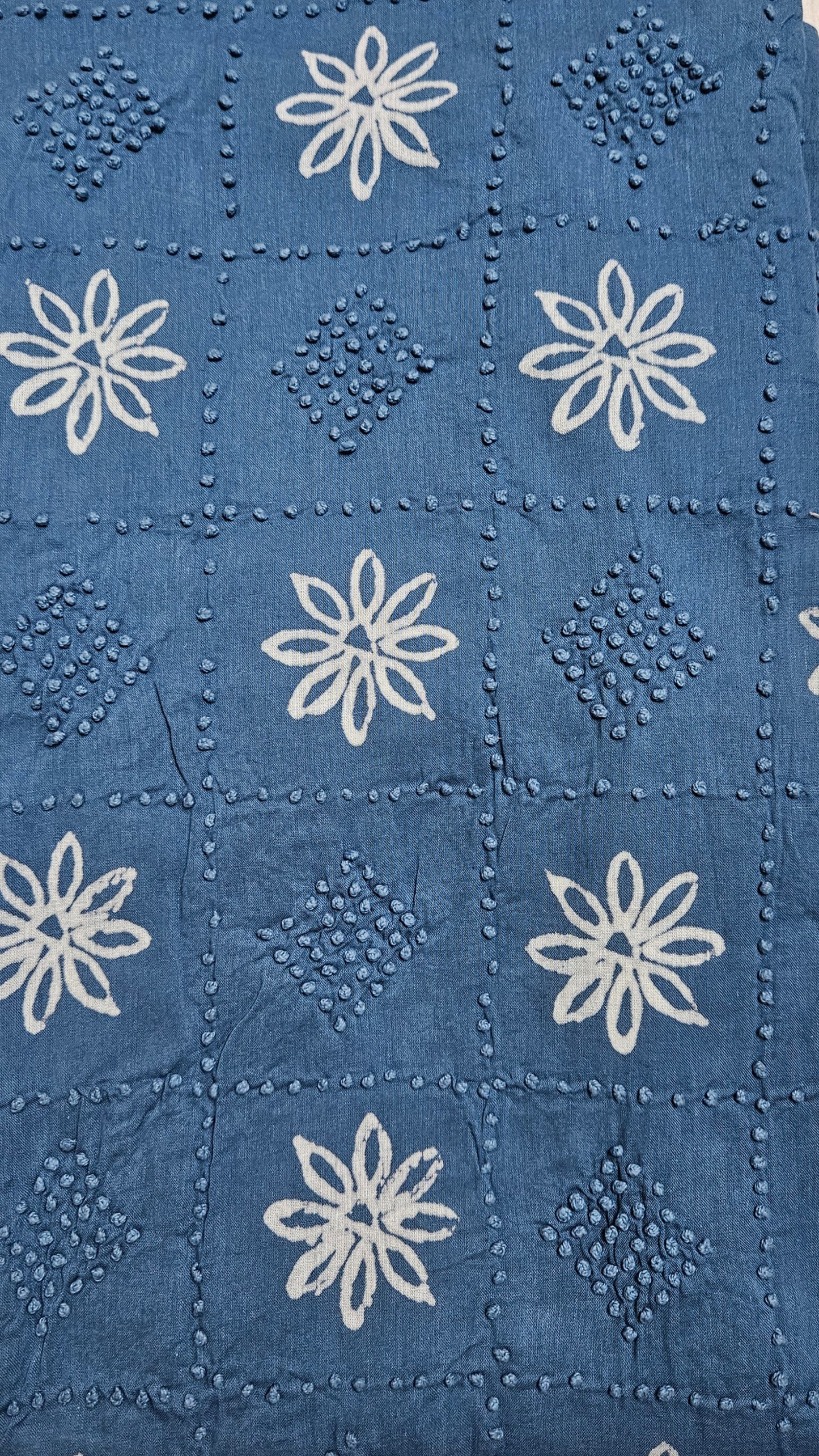 Dark teal'n'white block print cotton suit