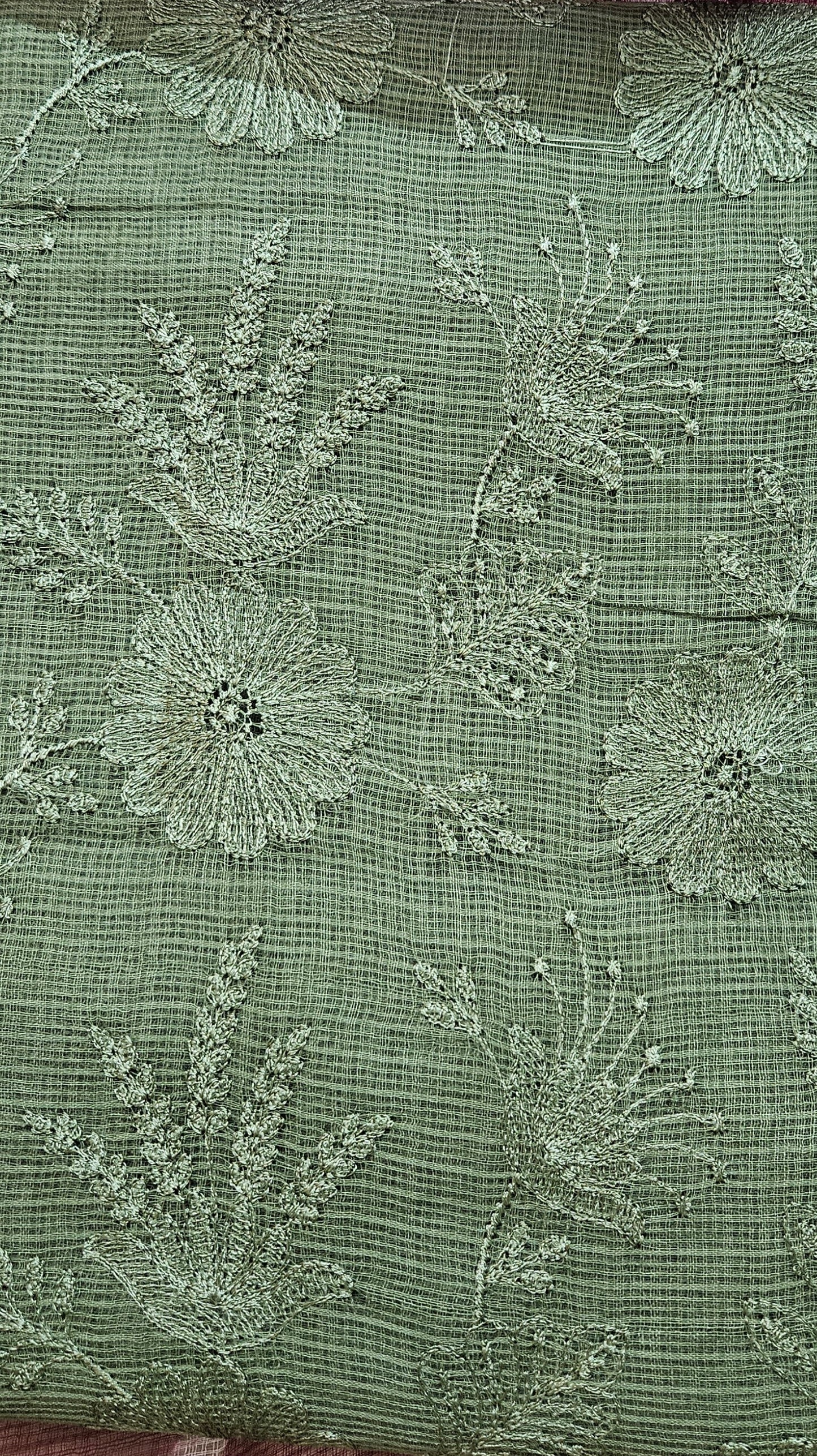 Mehandi green'n'maroon Kota doria cotton suit