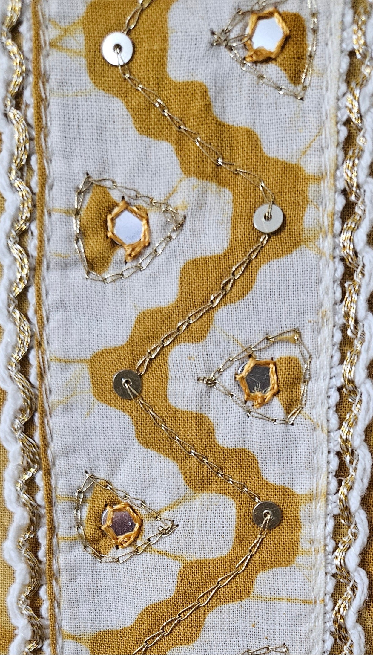 Mustard'n'white batik print cotton suit with batik print silk dupatta