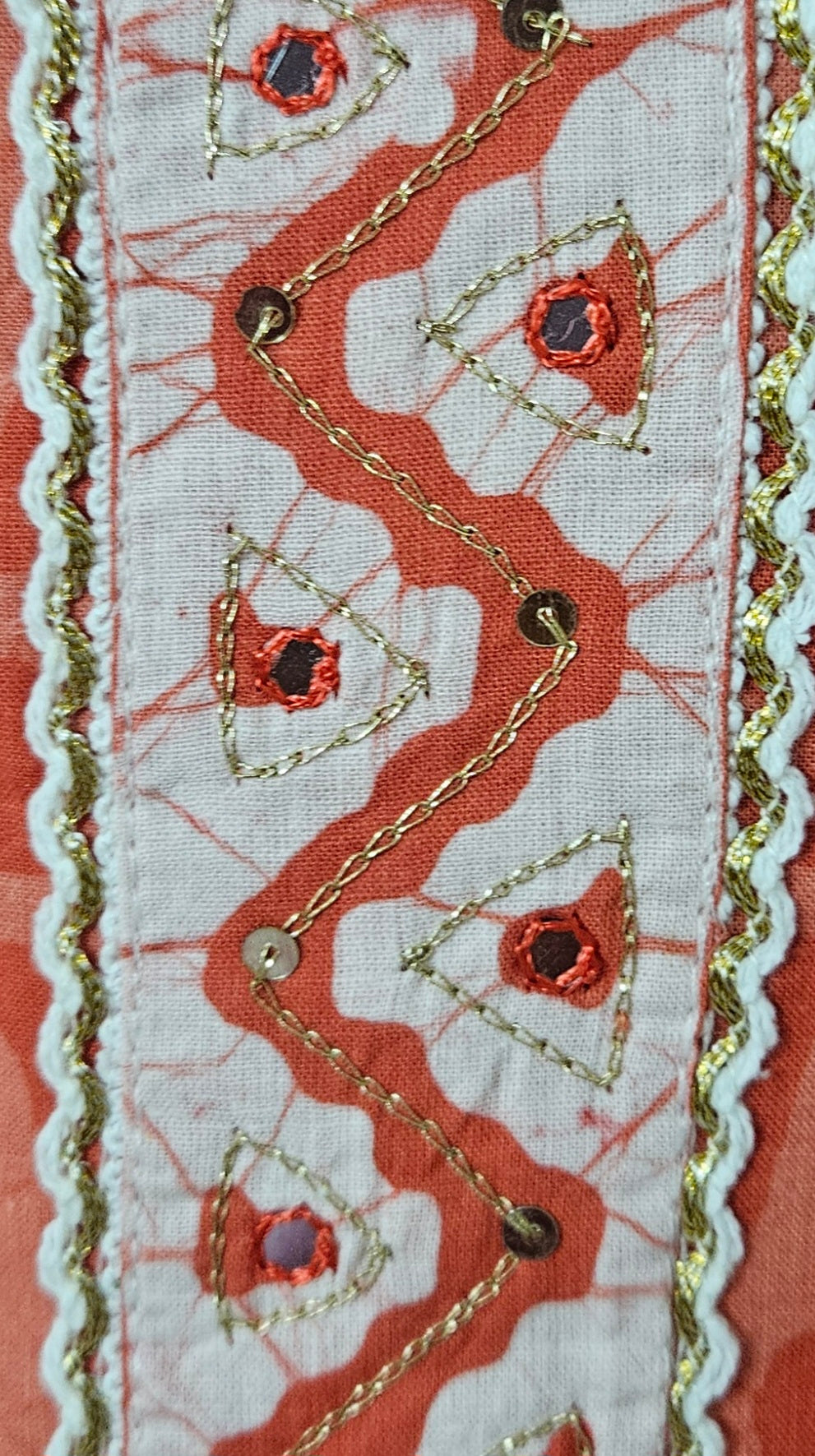 Carrot orange'n'white batik print cotton suit with batik print silk dupatta