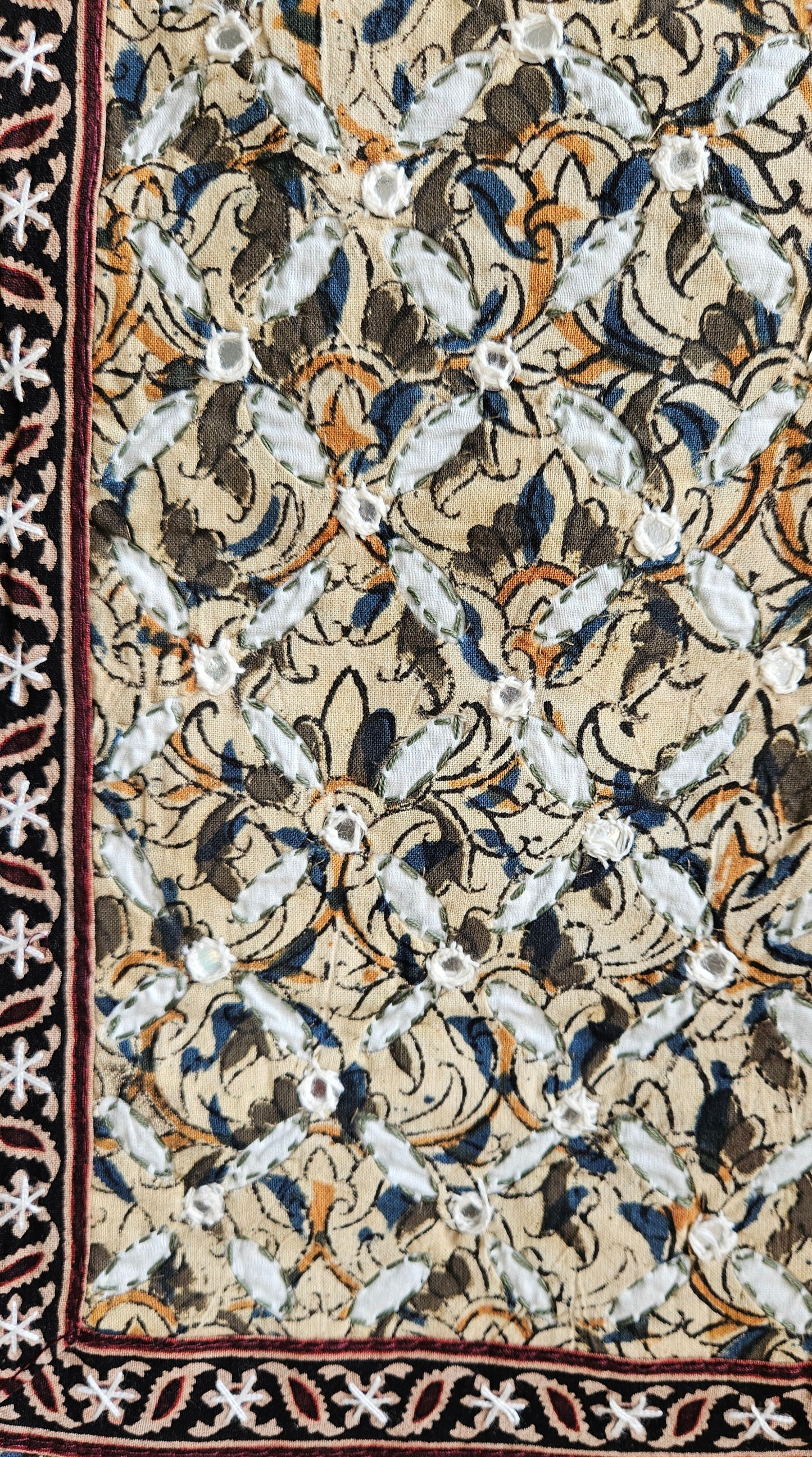 Pure cotton green,mustard'n'blue intricately designed kalamkari suit