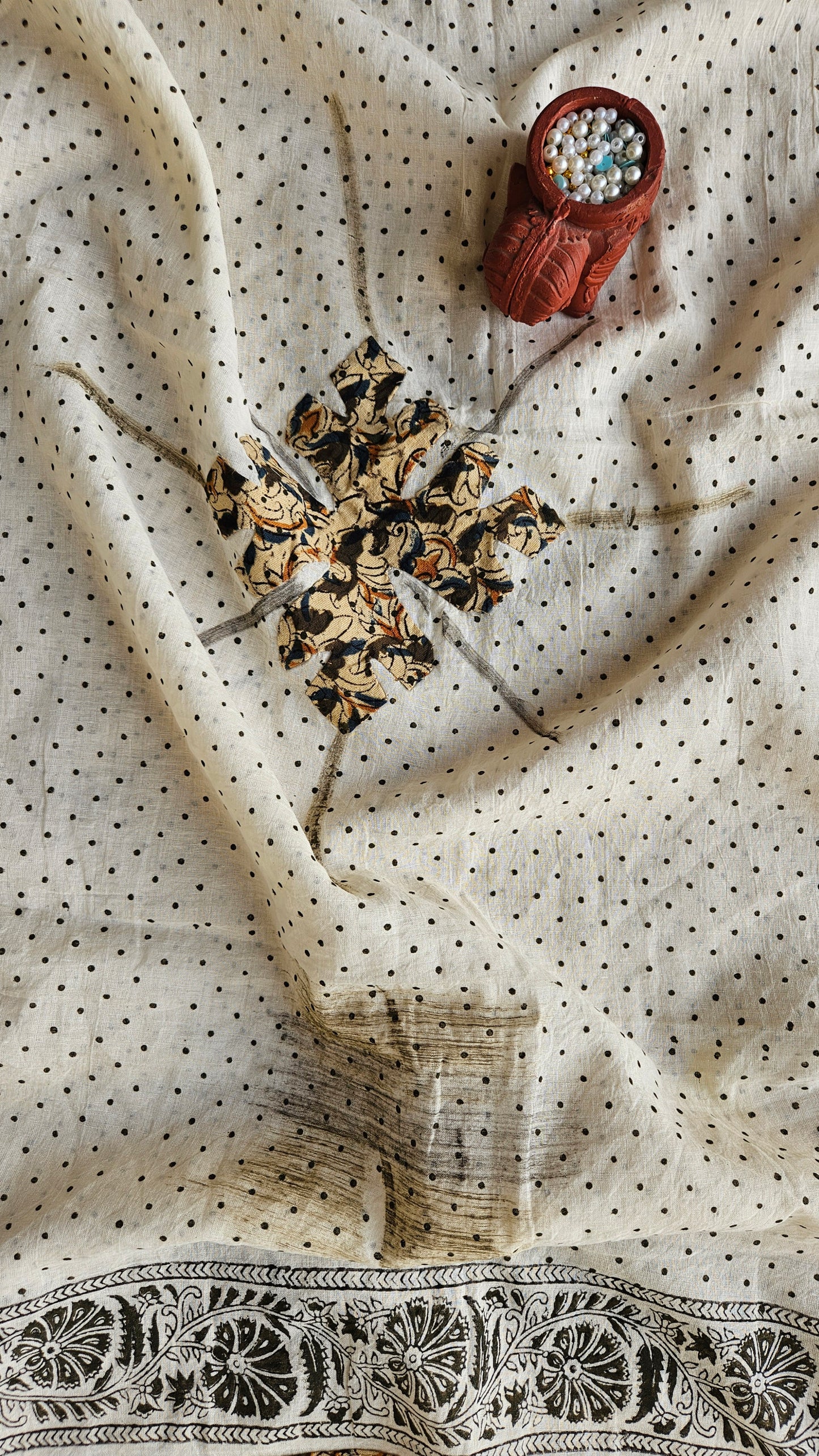 Pure cotton green,mustard'n'blue intricately designed kalamkari suit