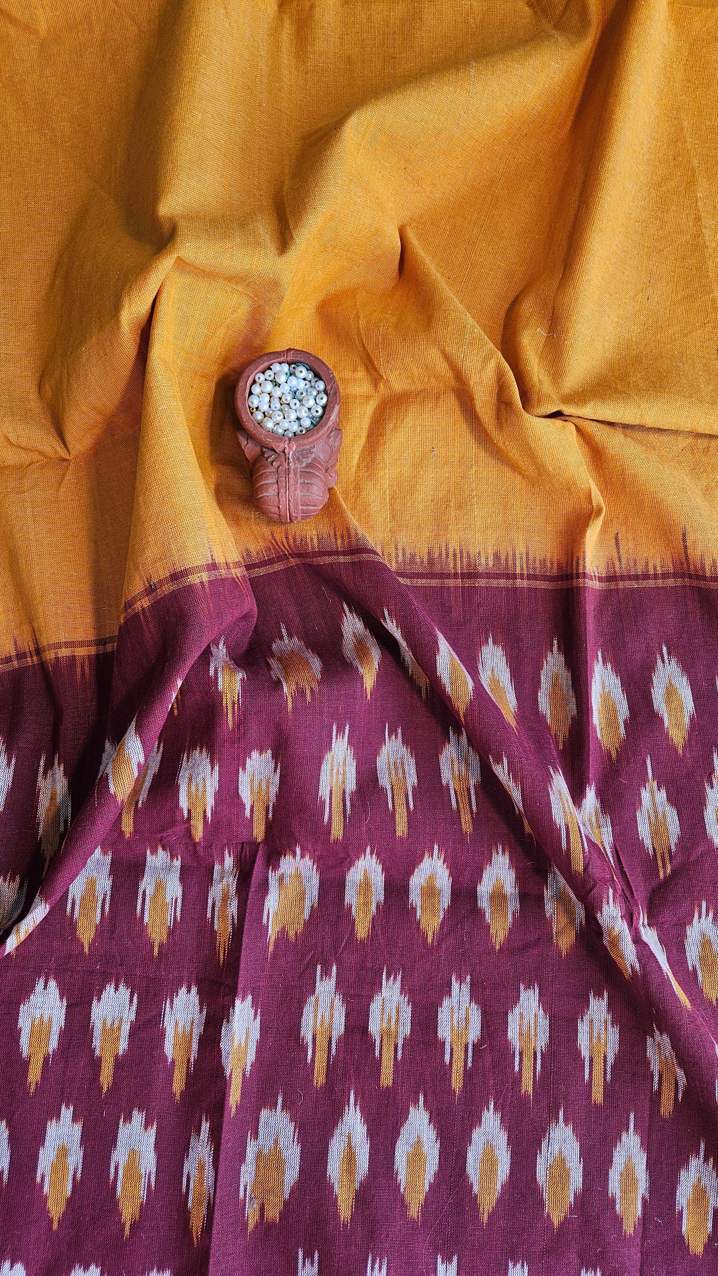 Maroon'n'mustard ikat weave cotton suit