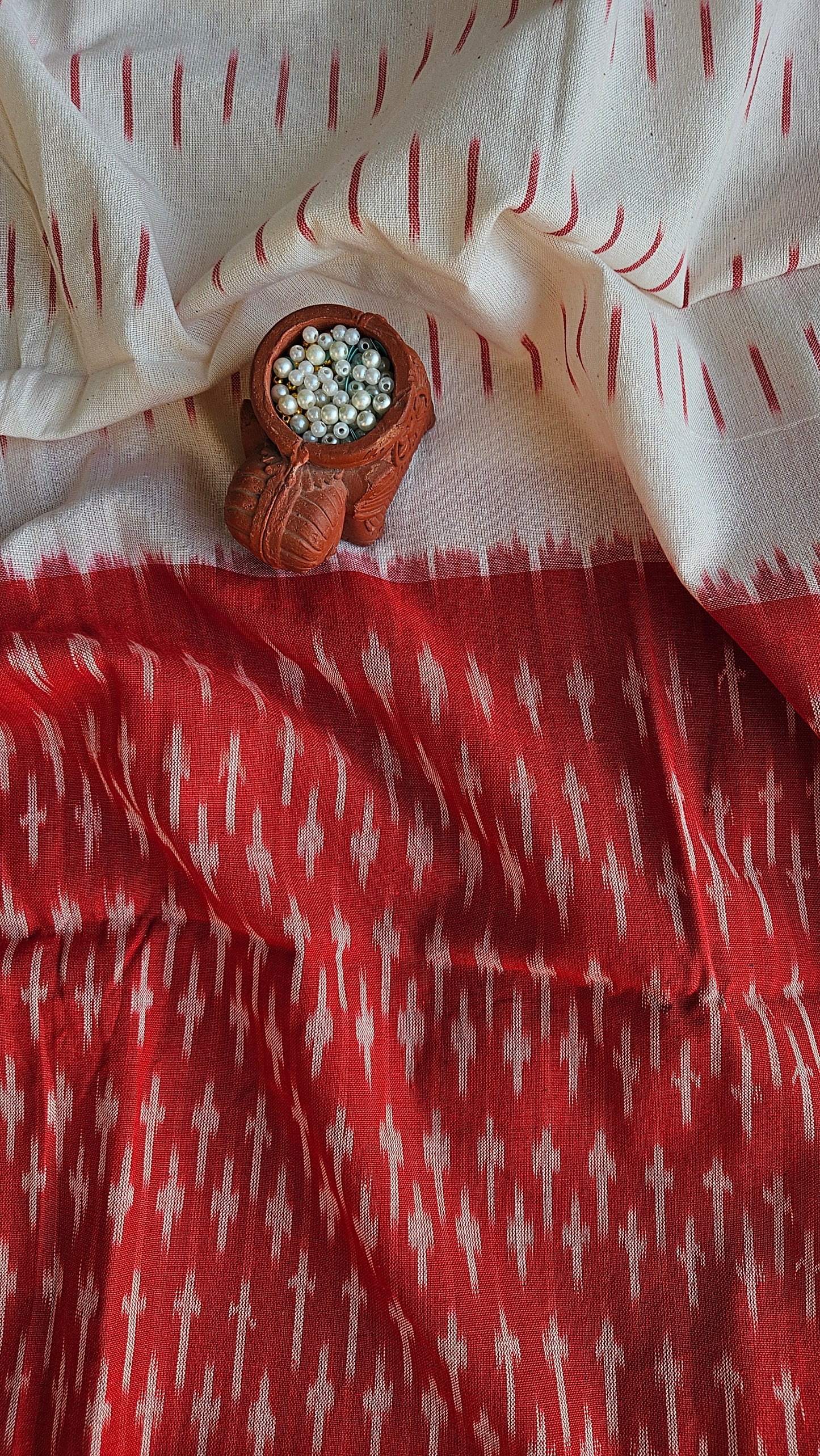 Red'n'off white ikat weave cotton suit