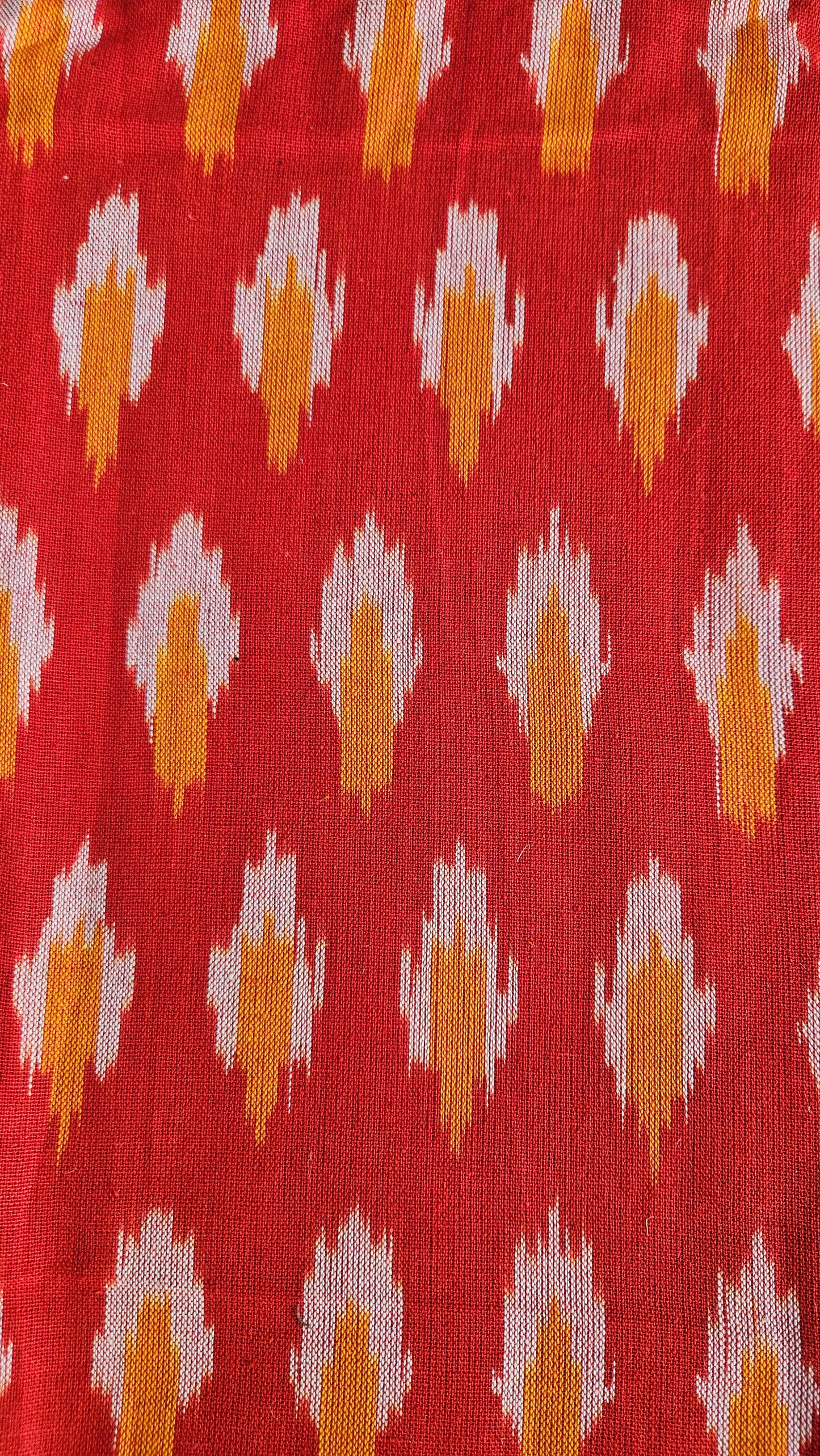 Vermilion'n'mustard ikat weave cotton suit