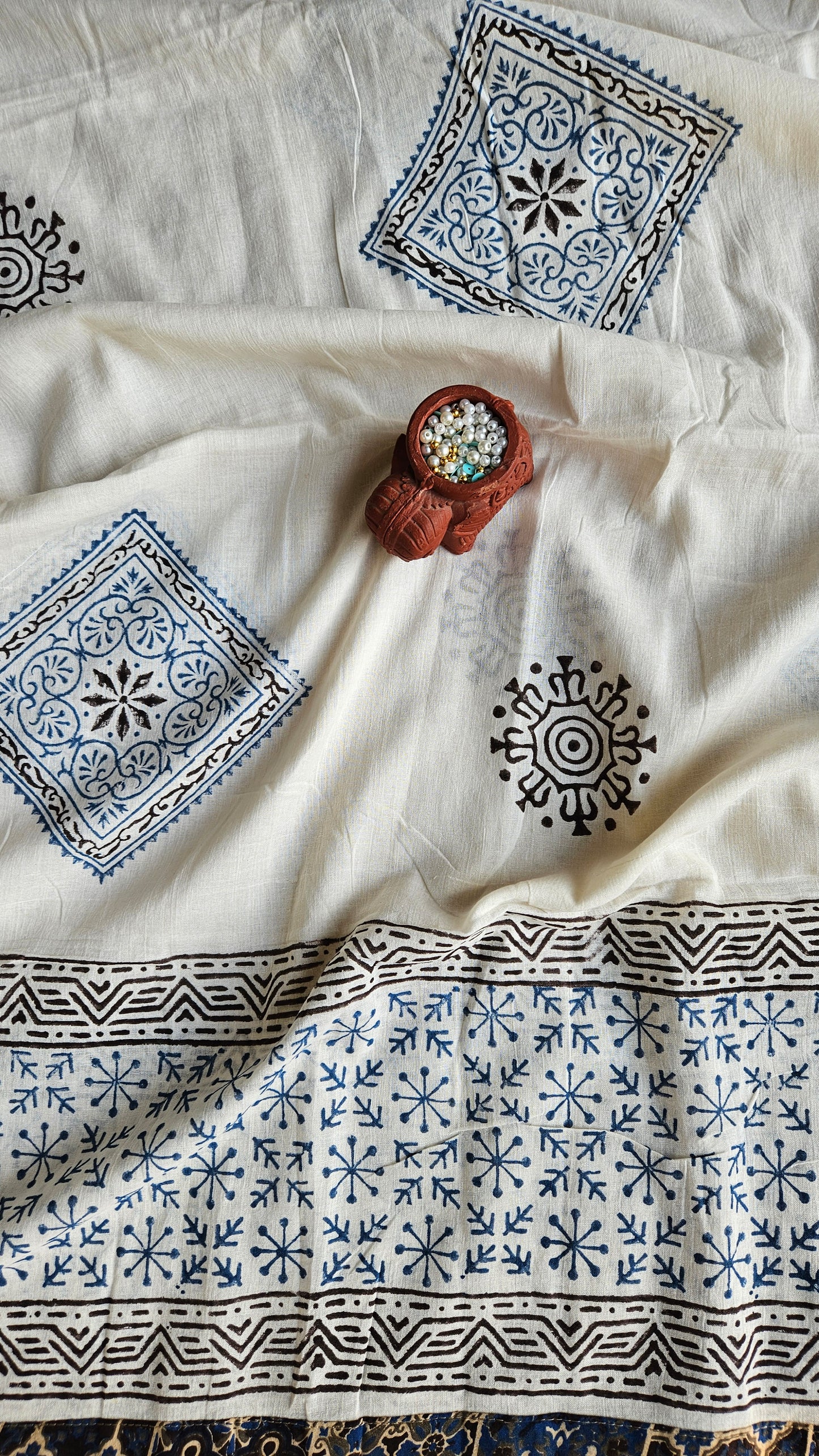 Blue'n'black kalamkari block print cotton suit
