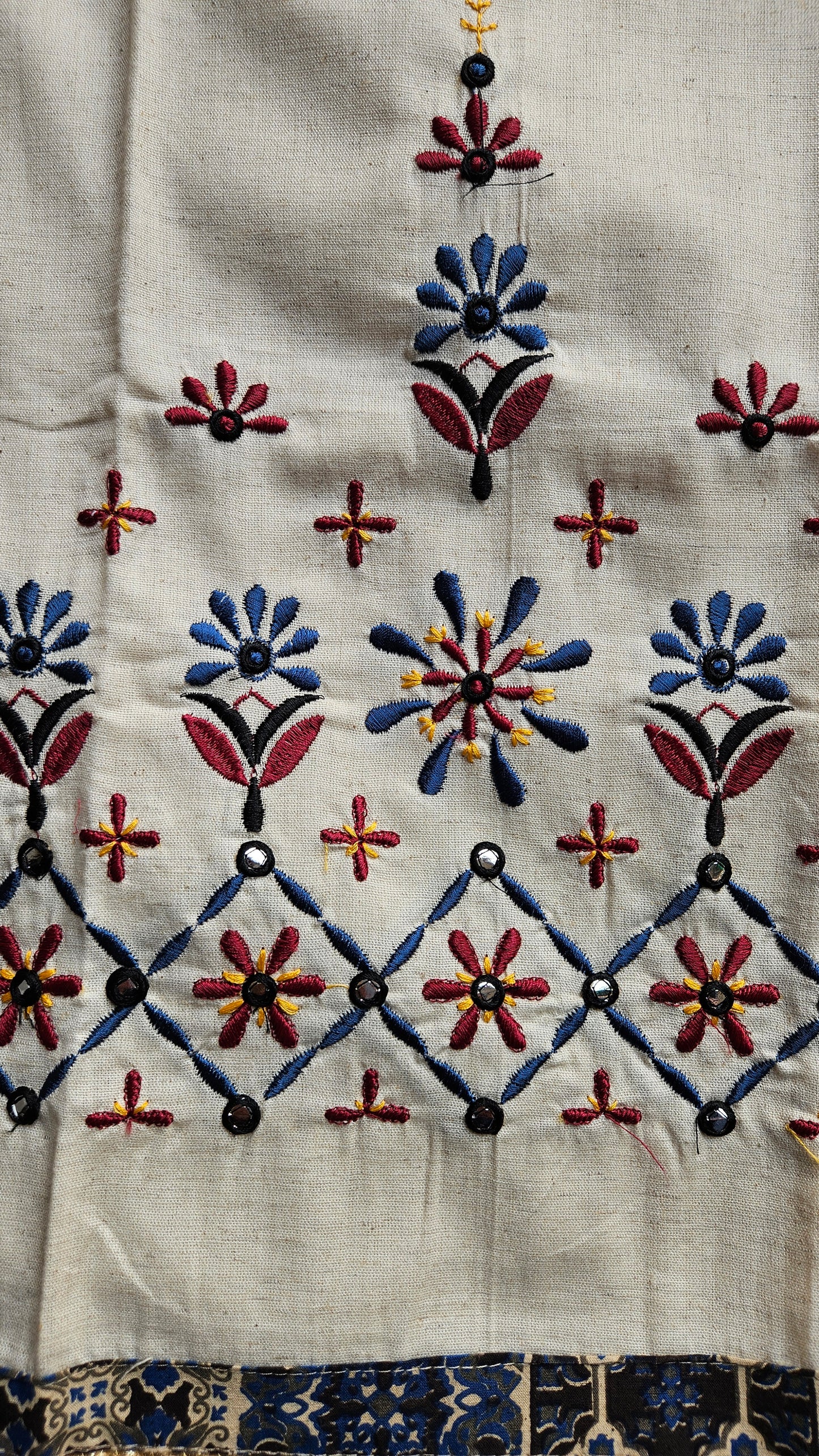 Blue'n'black kalamkari block print cotton suit