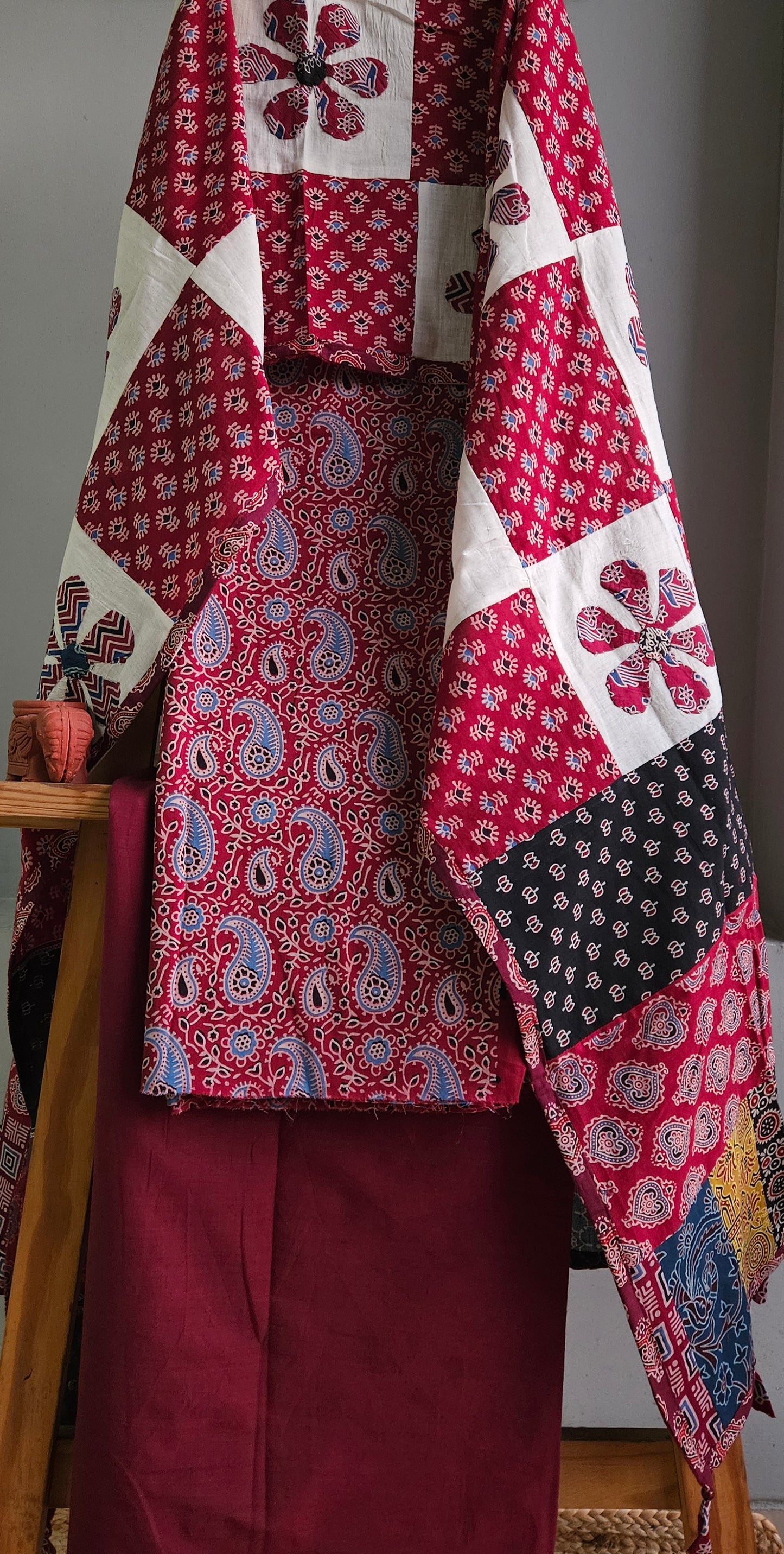 Maroon’n’blue ajrakh print cotton suit