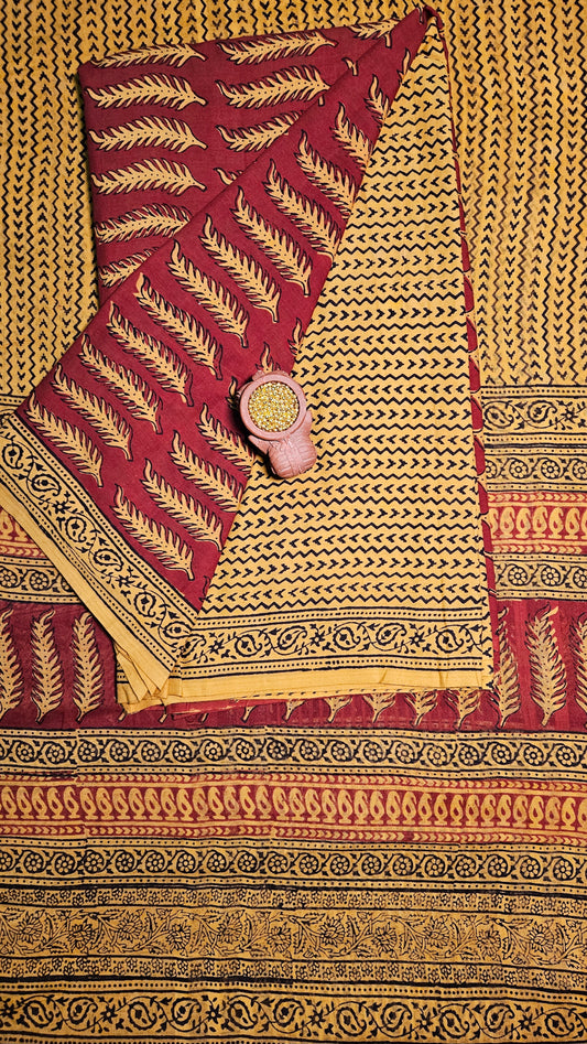 Maroon’n’mustard bagh print cotton suit material