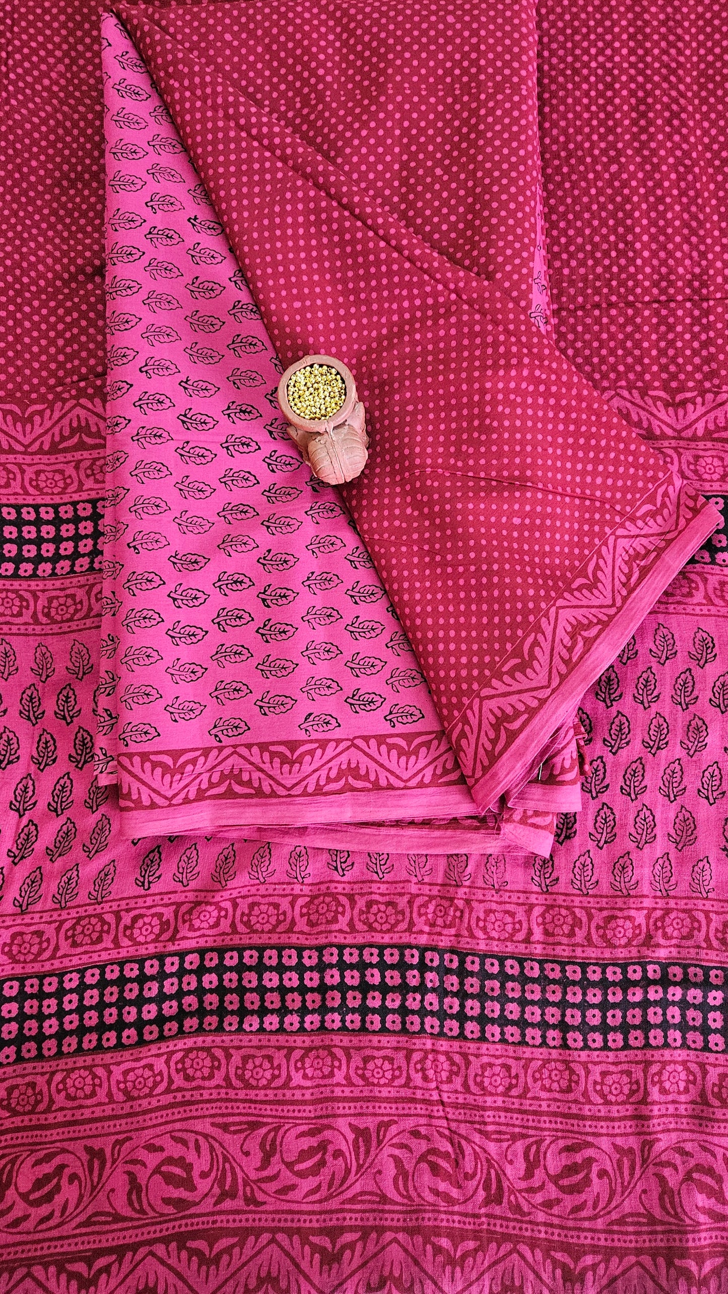 Pink black'n'maroon bagh print cotton suits
