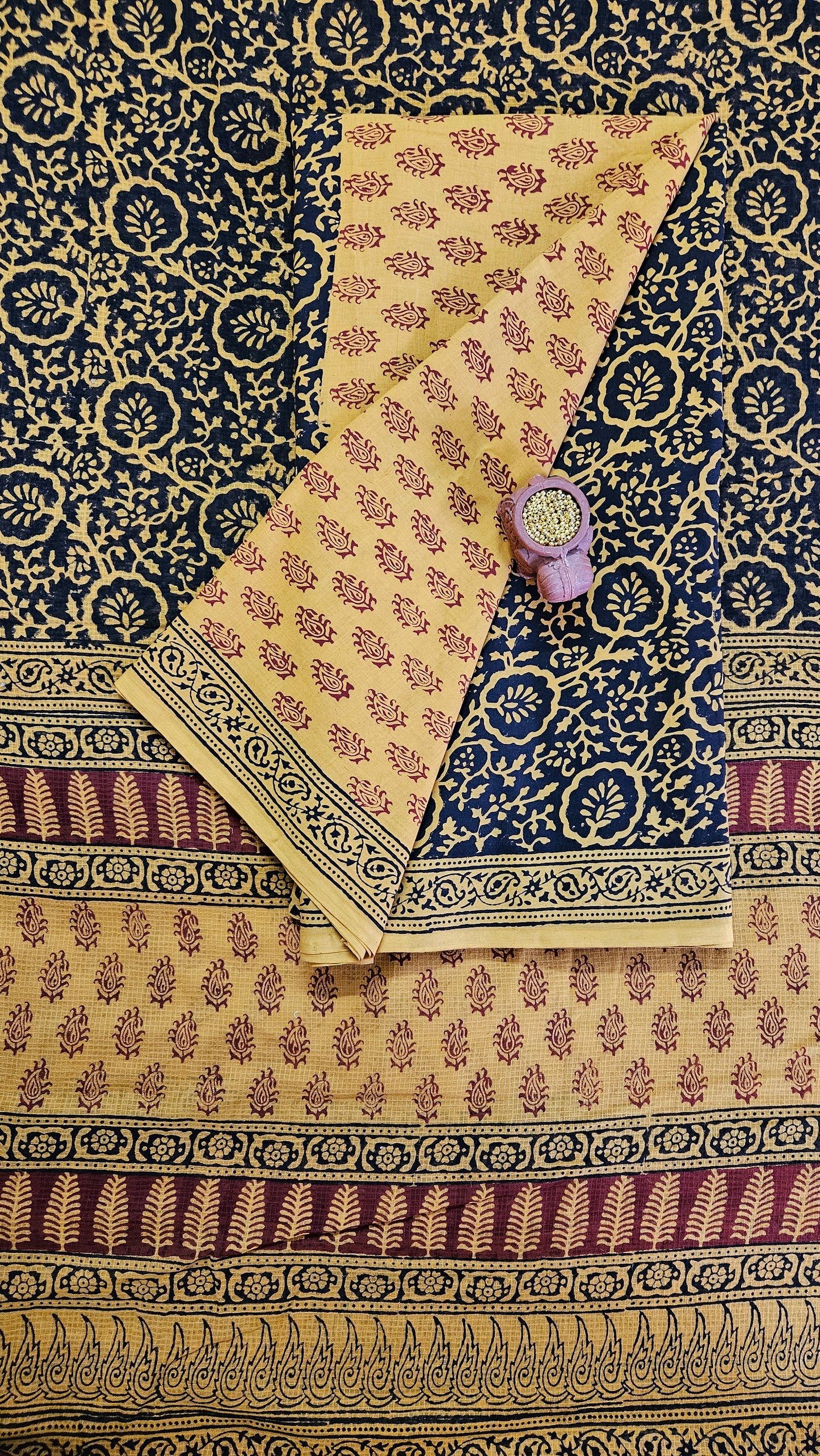 Black'n'mustard bagh print cotton suit