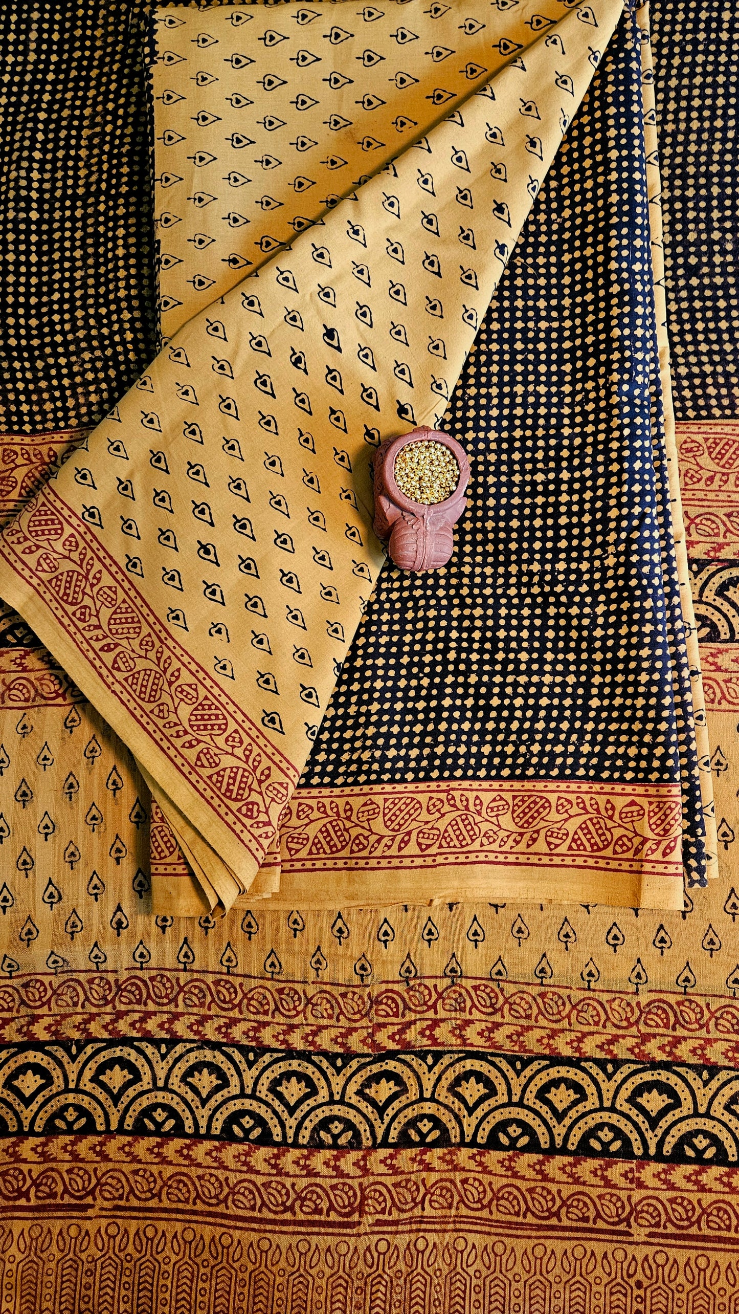Mustard black'n'maroon bagh print cotton suit