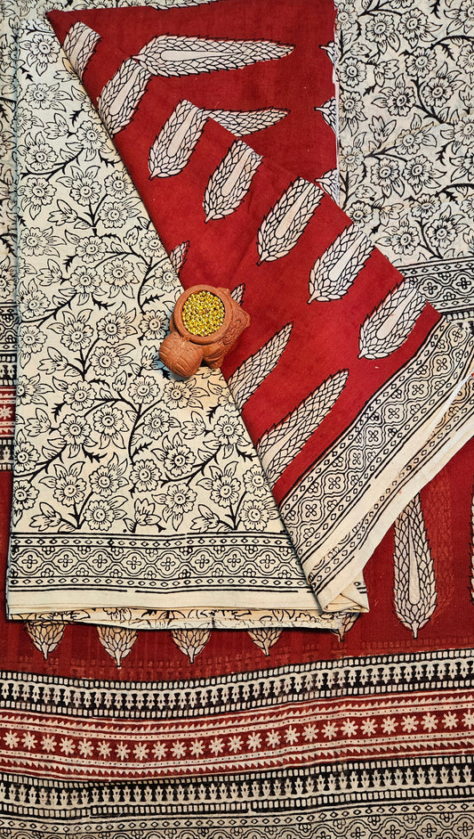 Red’n’white bagh print cotton suit material